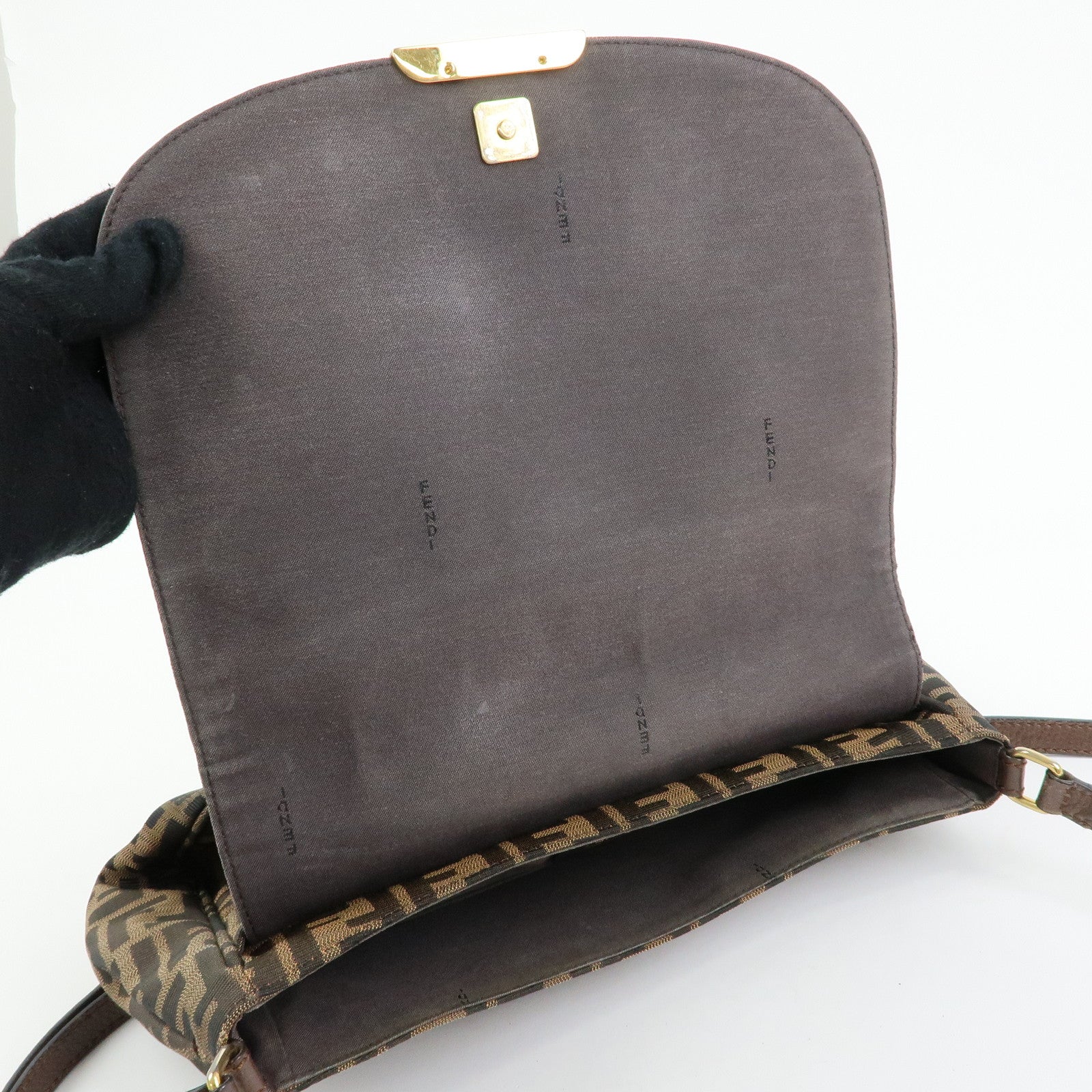 FENDI Zucca Jacquard Leather Shoulder Bag Crossbody Bag Brown 8BT215