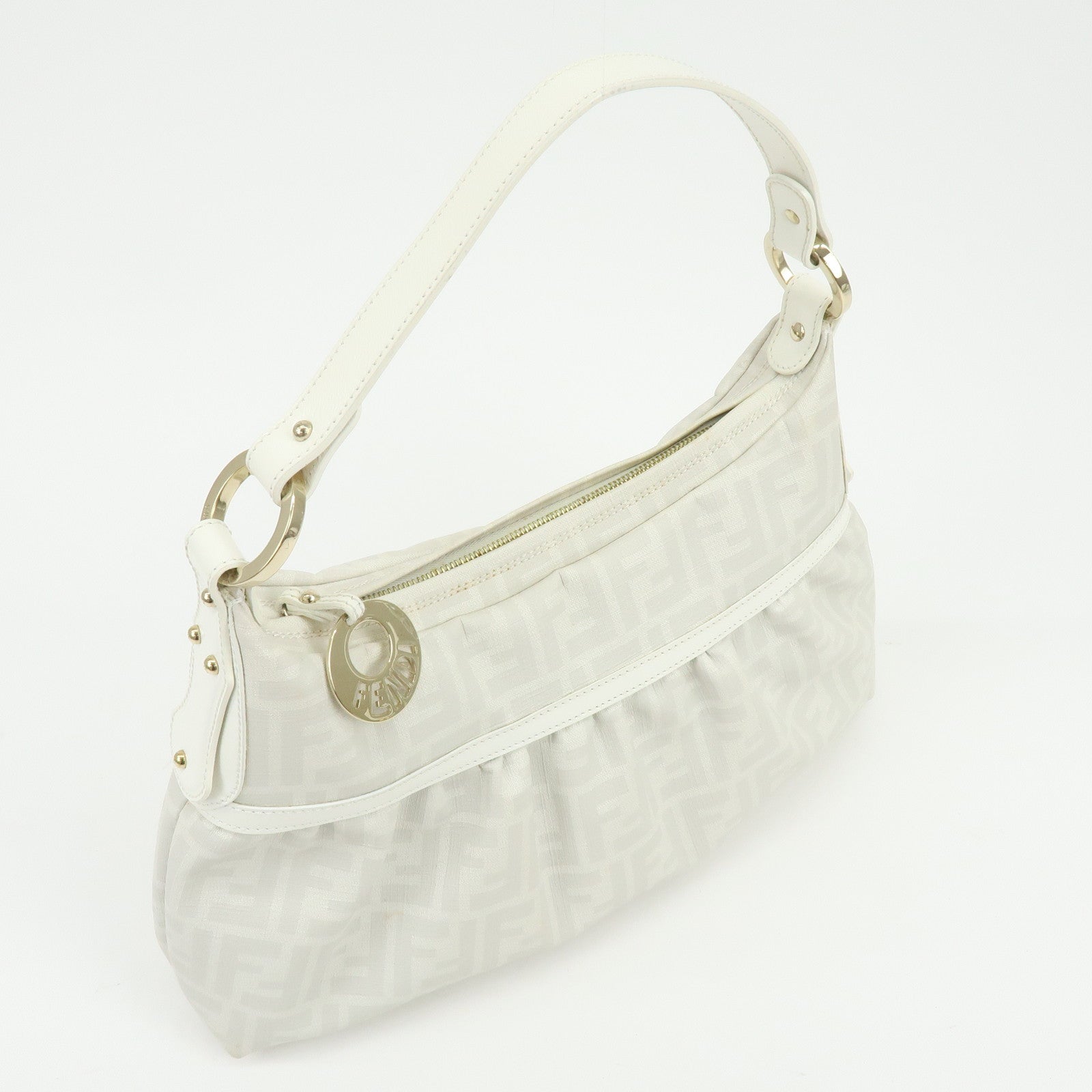 FENDI Zucca PVC Leather Shoulder Bag Hand Bag White 8BR448
