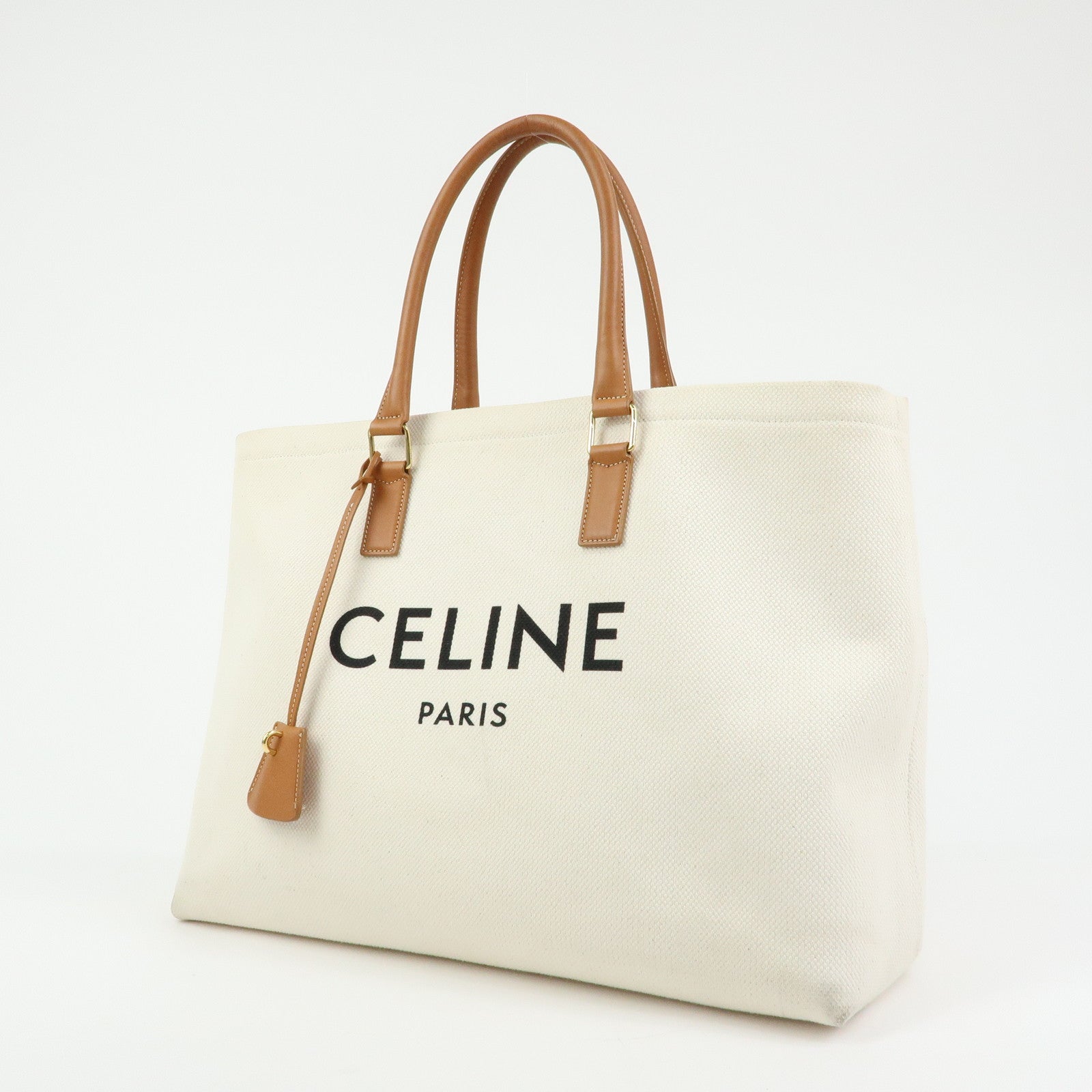Celine Horizontal Cabas Canvas Leather Tote Bag Natural