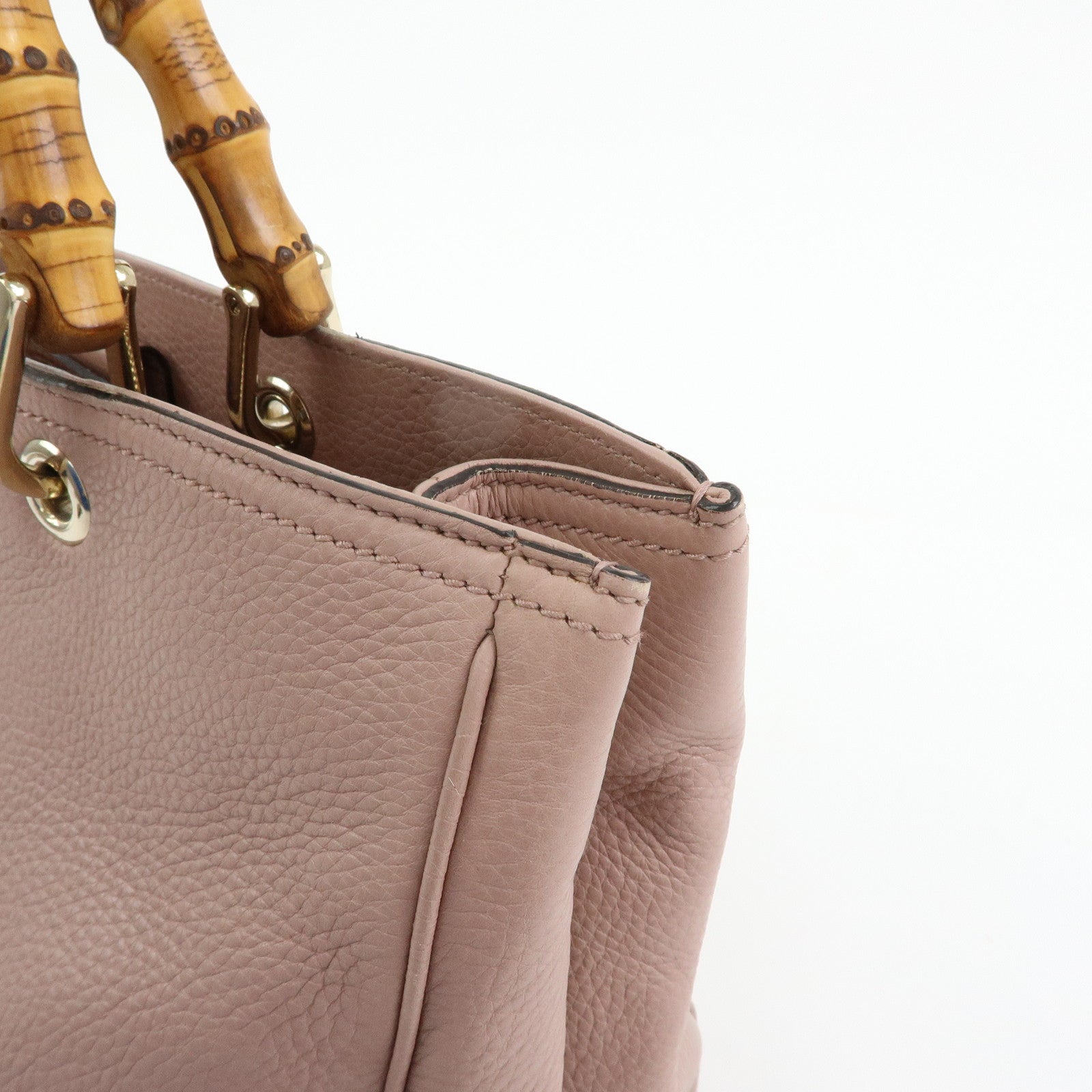 GUCCI Bamboo Shopper Medium 2Way Bag Shoulder Bag Pink Beige 323660
