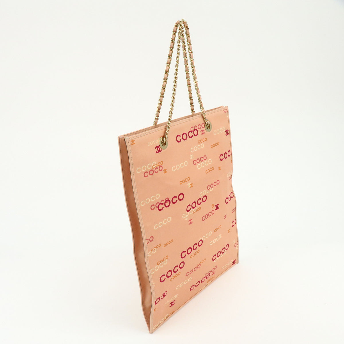 CHANEL COCO Mark Canvas Leather Chain Shoulder Bag Tote Bag Pink Orange