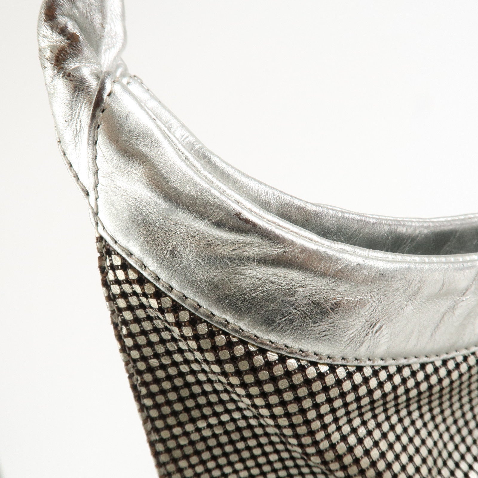 CHANEL Maxi COCO Mark Punching Leather Tote Bag Shoulder Bag Silver Used