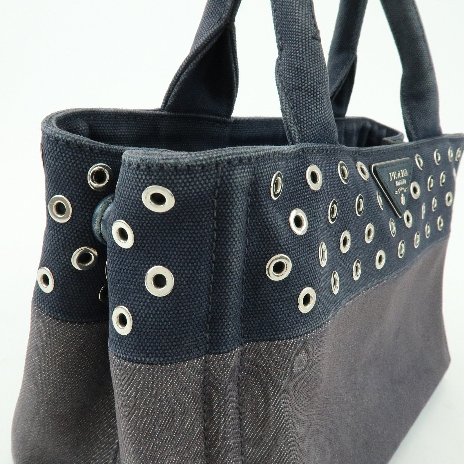 PRADA Canapa Mini Triangle Logo Denim Canvas 2Way Bag Navy 1BG439