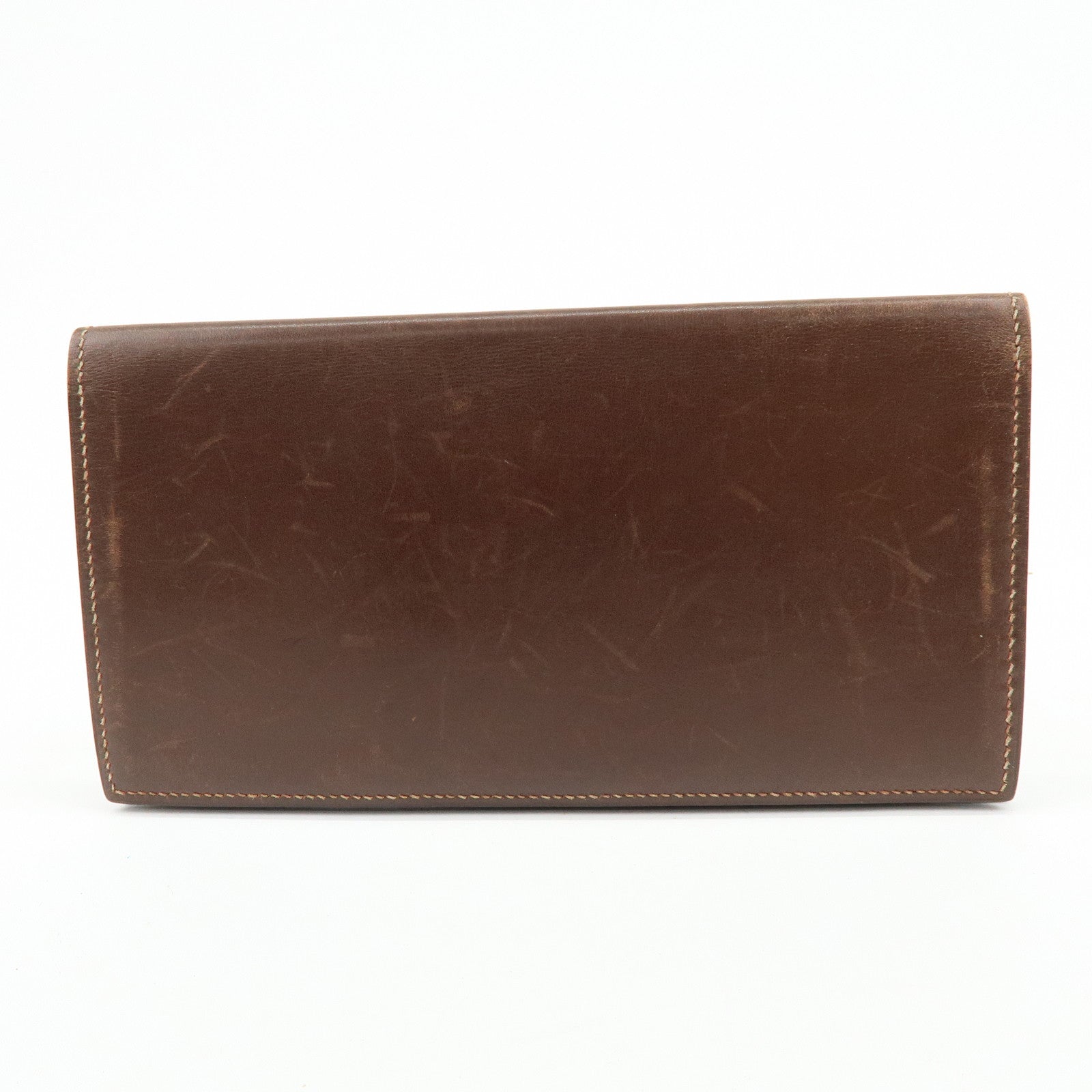 HERMES Box Calf Leather Long Bi-fold Wallet ☐FStamped Brown