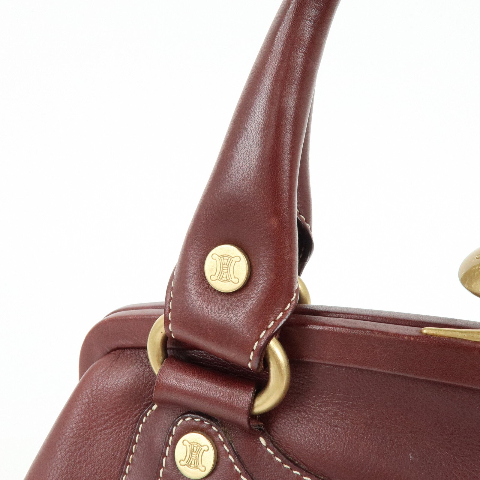 CELINE Boogie Bag Leather Kiss Lock Hand Bag Bordeaux