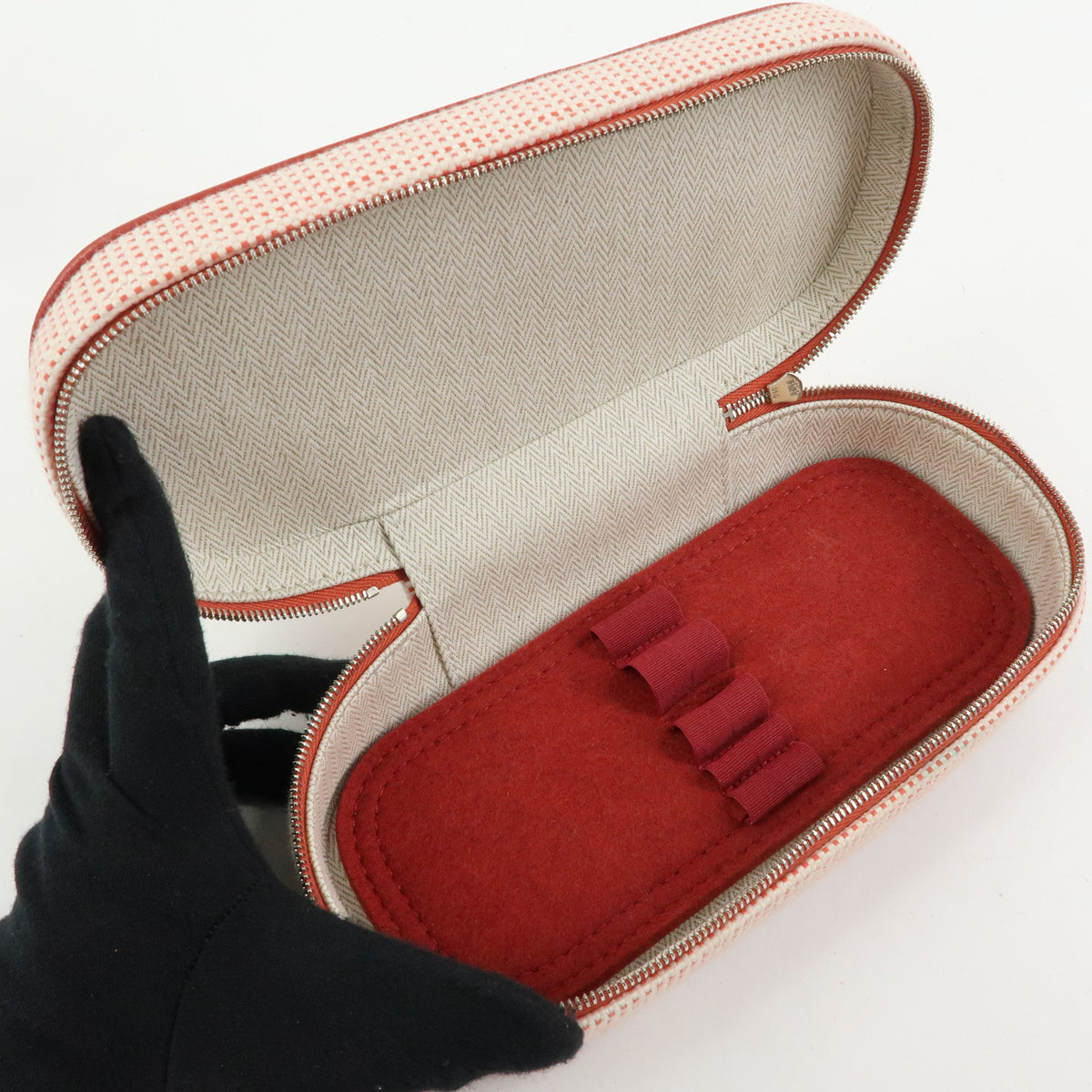 HERMES Toile H Escale Cosmetic Pouch Accesory Pouch Vermilion