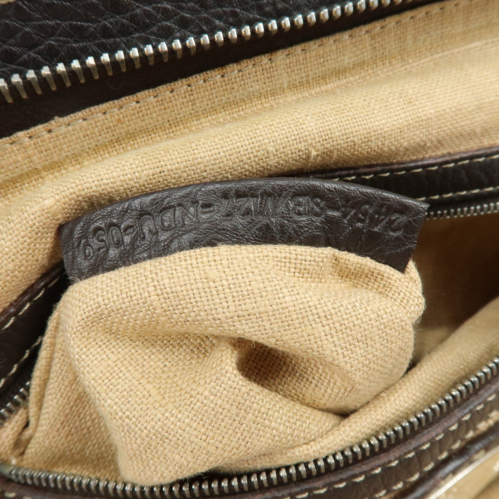 FENDI Selleria Stitches Leather Boston Bag Hand Bag Dark Brown 8BN127