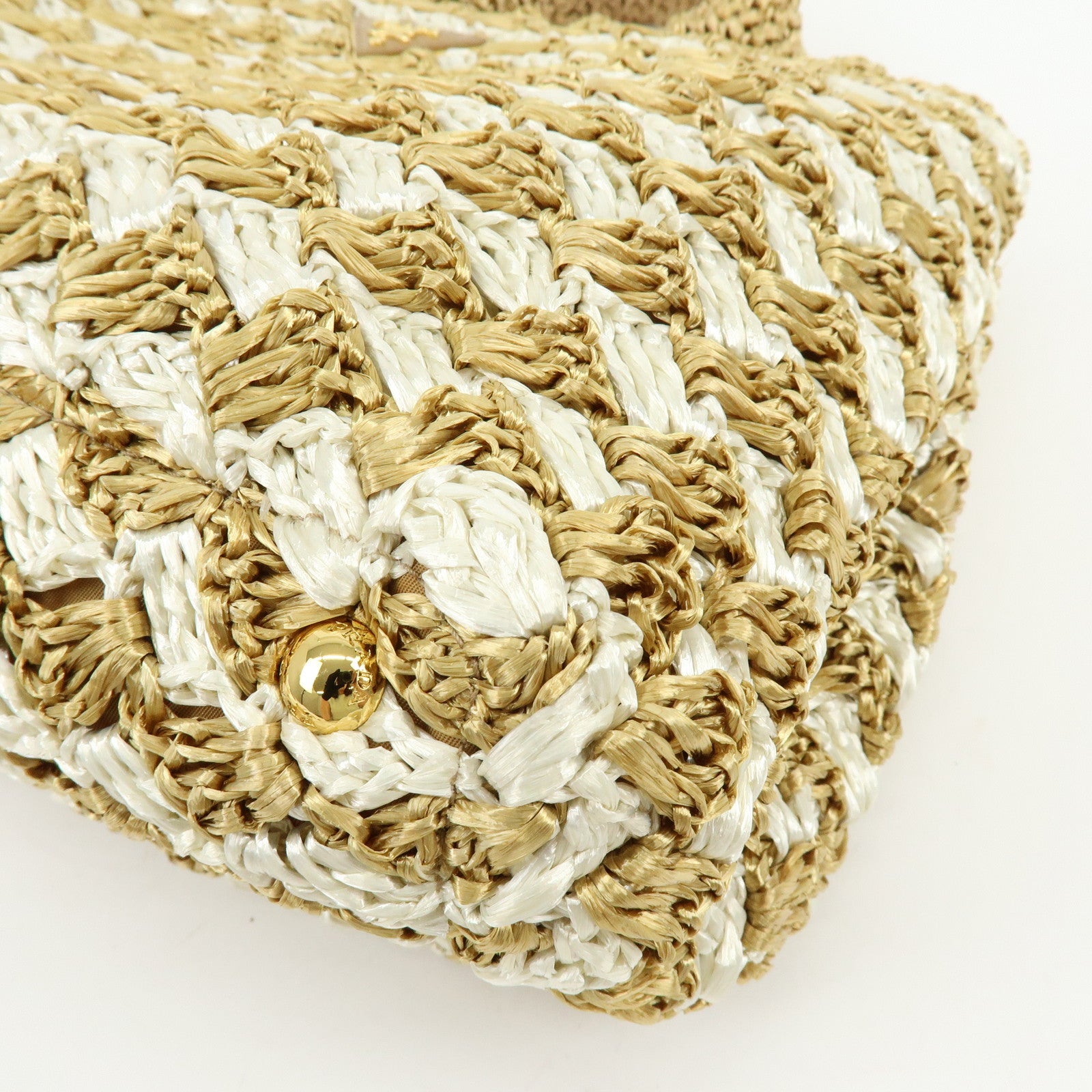 PRADA Traingle Logo Canapa Raffia Tote Bag Hand Bag Natural White