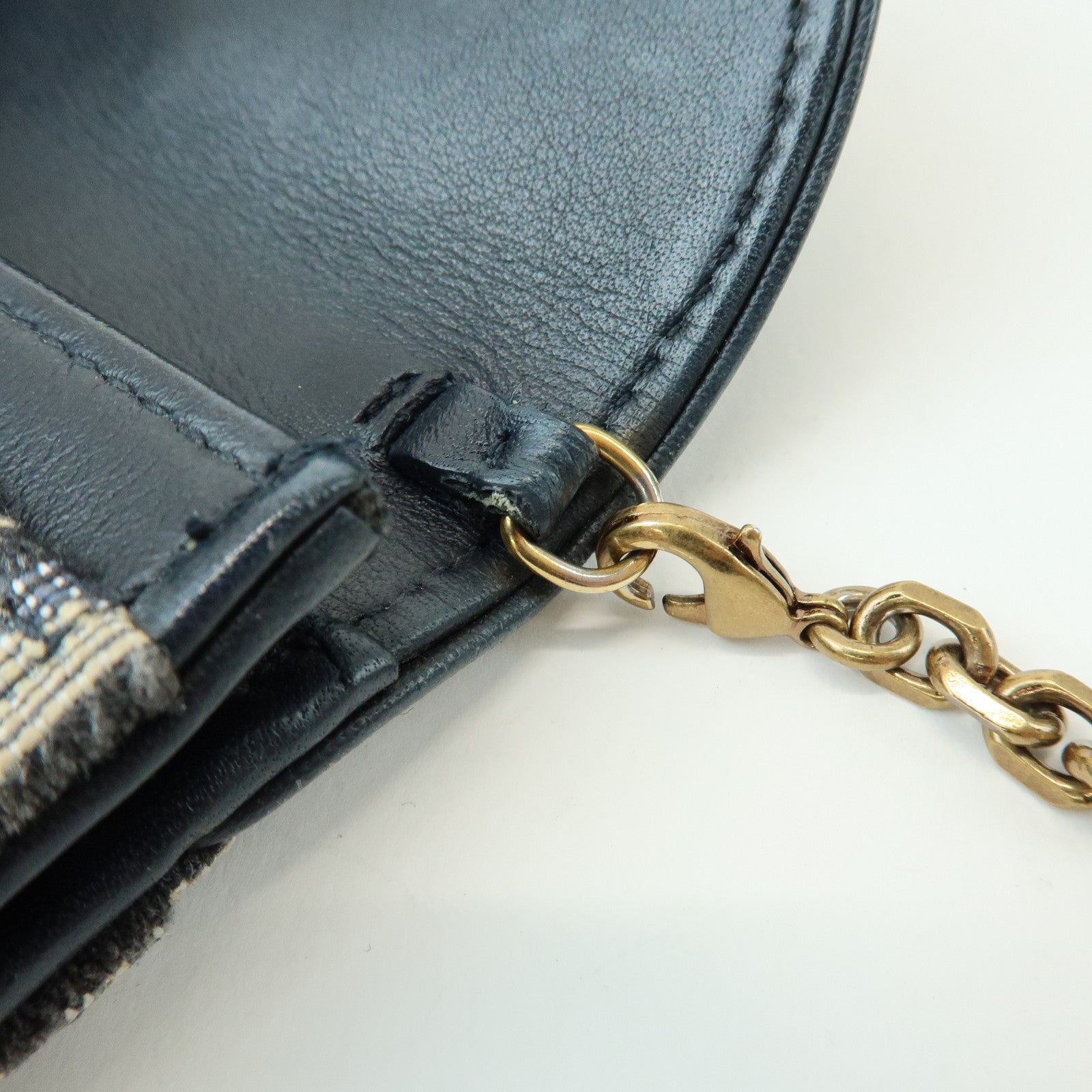 Christian Dior Oblique Saddle Canvas Leather Chain Wallet WOC Navy