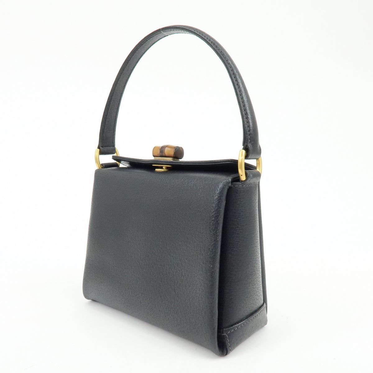 GUCCI Bamboo Turn Lock Leather Mini Hand Bag Black 000・33・0249