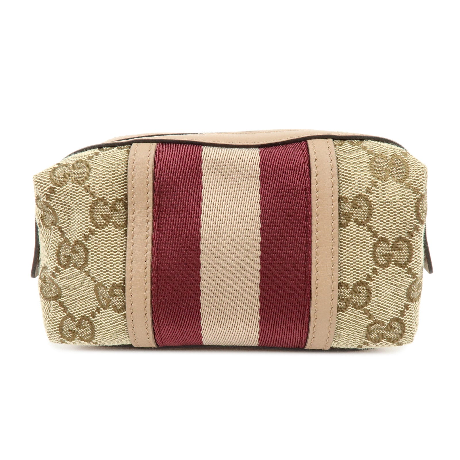 GUCCI Sherry GG Canvas Leather Cosmetic Pouch Beige Bordeaux 256639