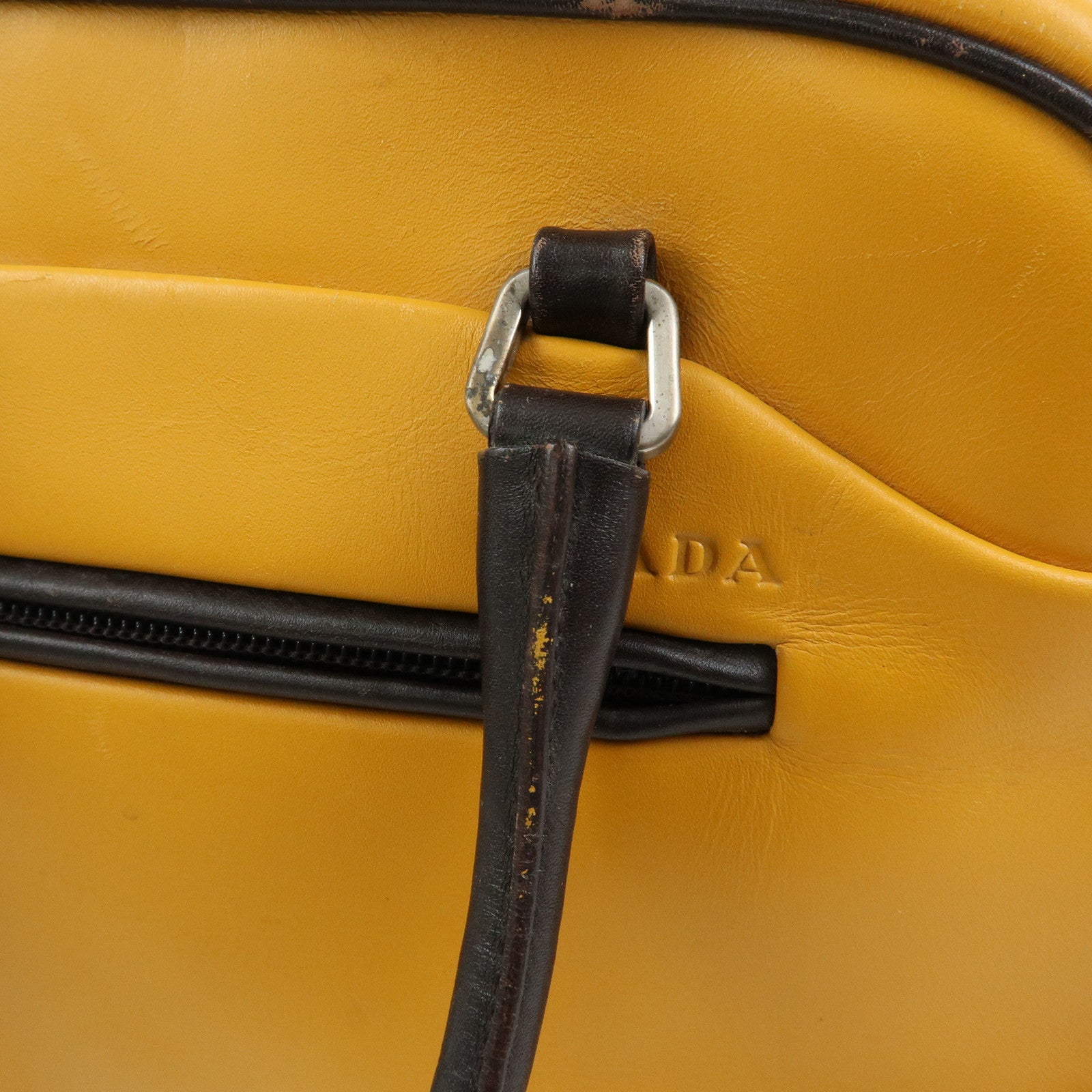 PRADA Leather Bicolor Hand Bag Bowling Bag Yellow Brown
