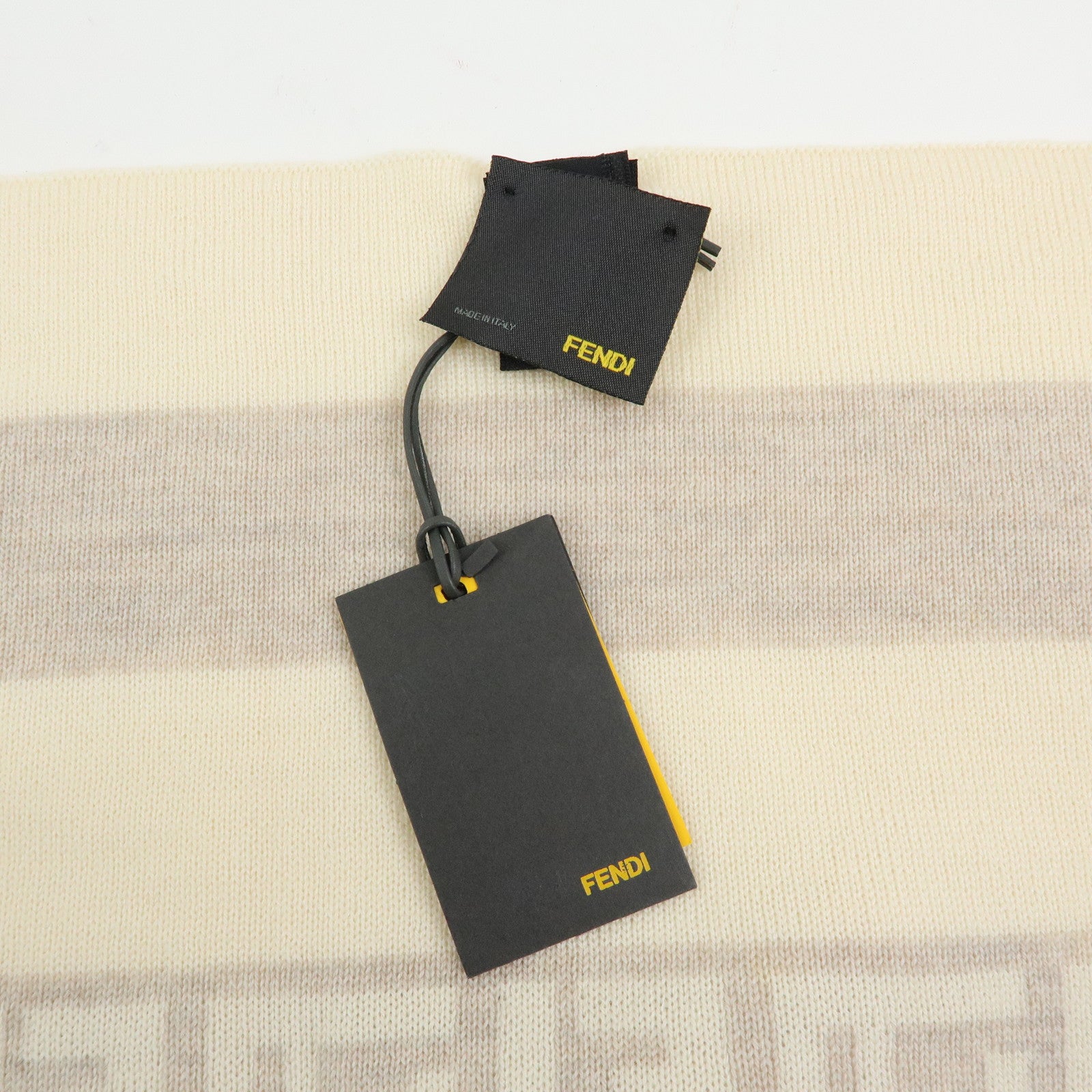 FENDI FF Logo Wool 100% Scarf Shawl Ivory Beige