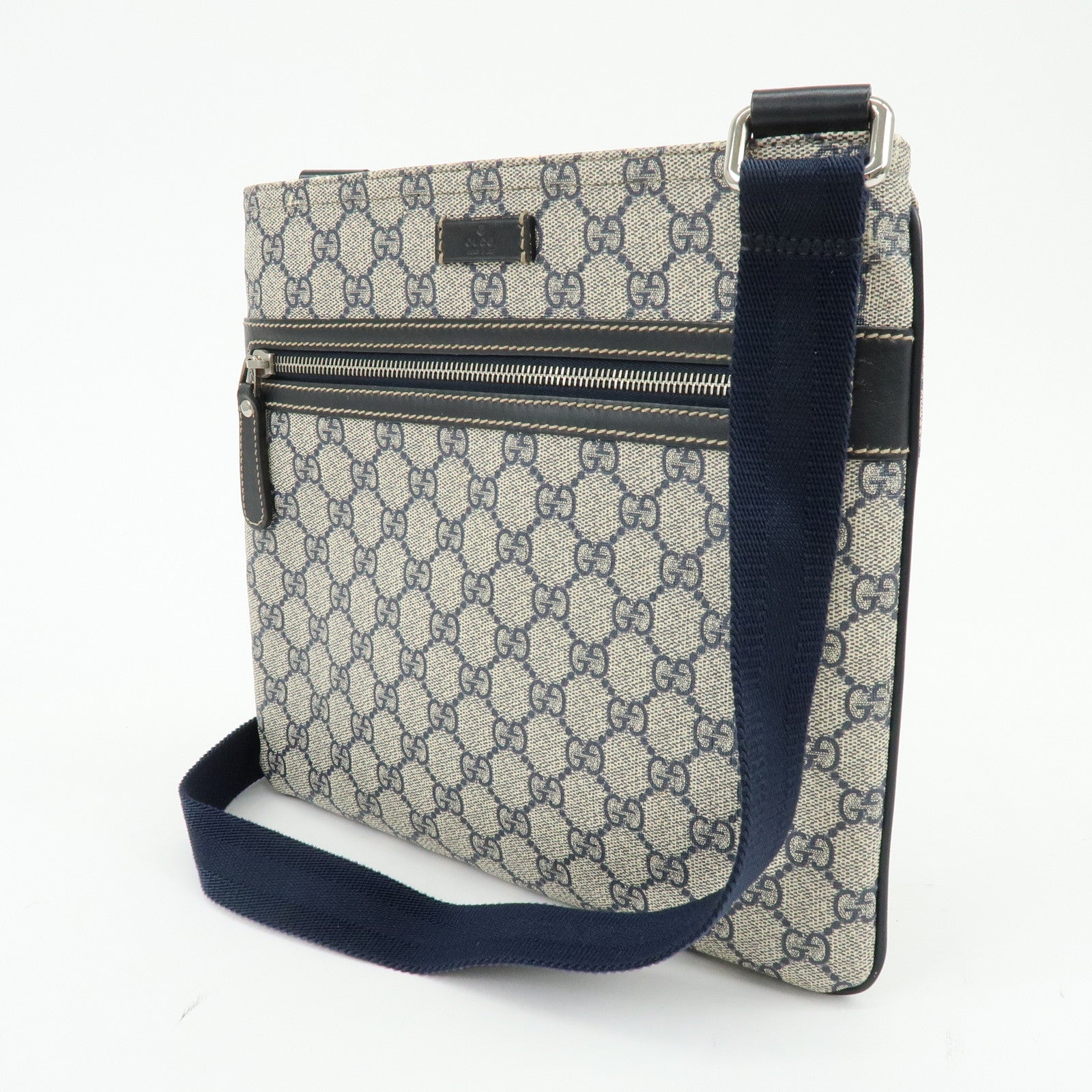 GUCCI GG Supreme Leather Shoulder Crossbody Bag Blue Beige 295257