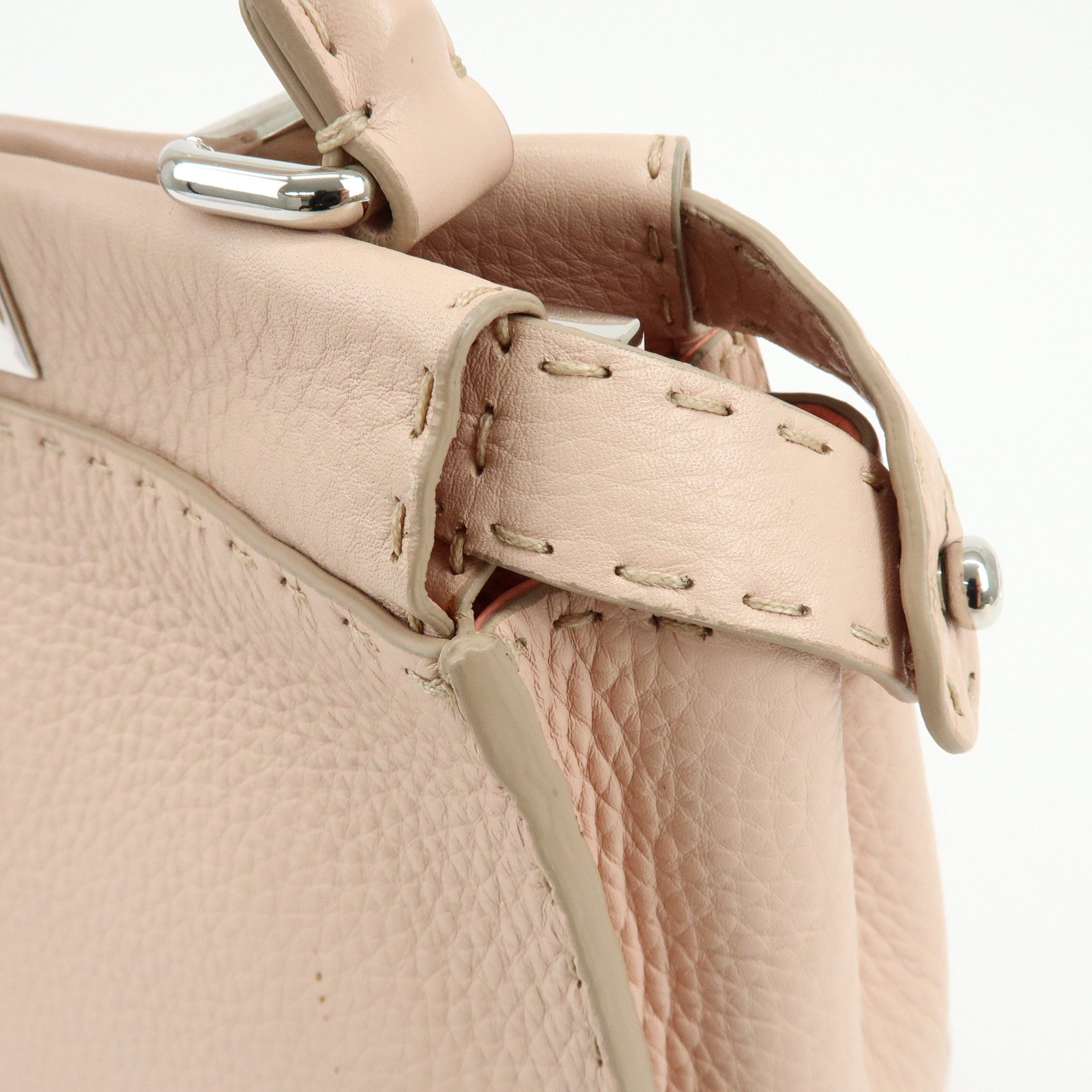 FENDI Peekaboo Calf Leather 2Way Shoulder Hand Bag Pink 8BN226