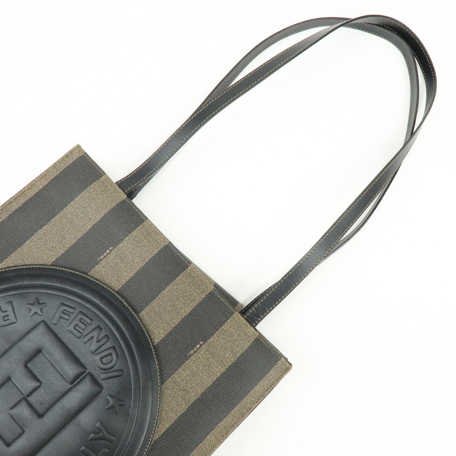 FENDI Pequin PVC Leather Tote Bag Shoulder Bag Black Brown 259980
