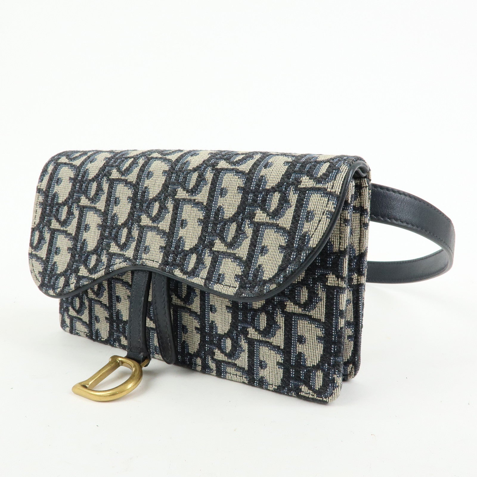 Christian Dior Saddle Trotter Canvas Waist Pouch Body Bag Navy
