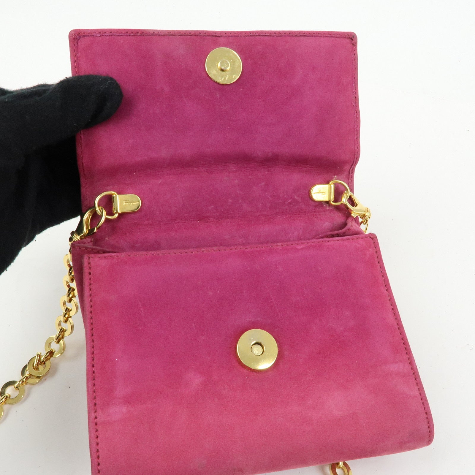 Ferragamo Varra Ribbon Suede 3Way Bag Chain Shoulder Bag Purple