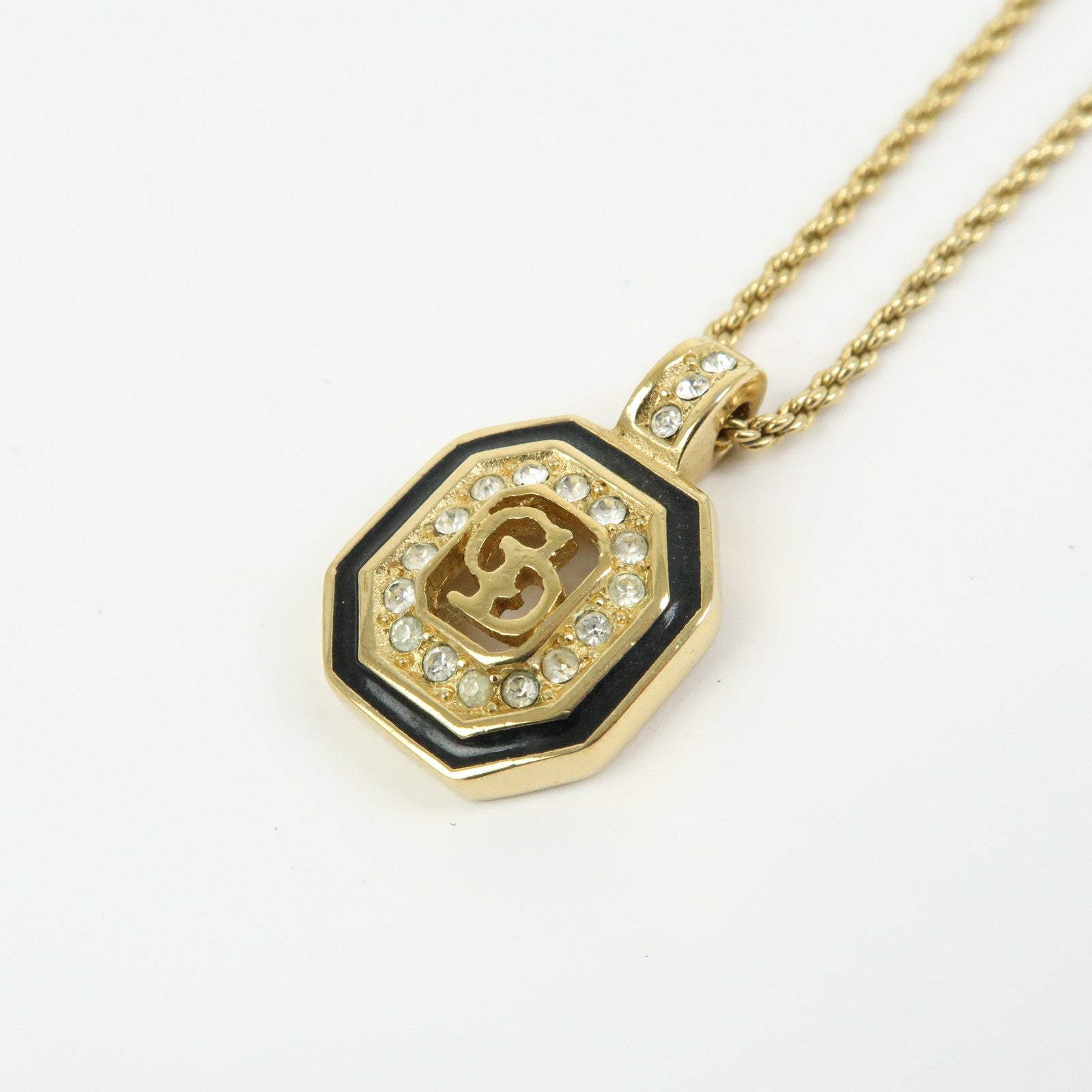 Christian Dior CD Logo Metal Rhinestone Necklace Choker Gold