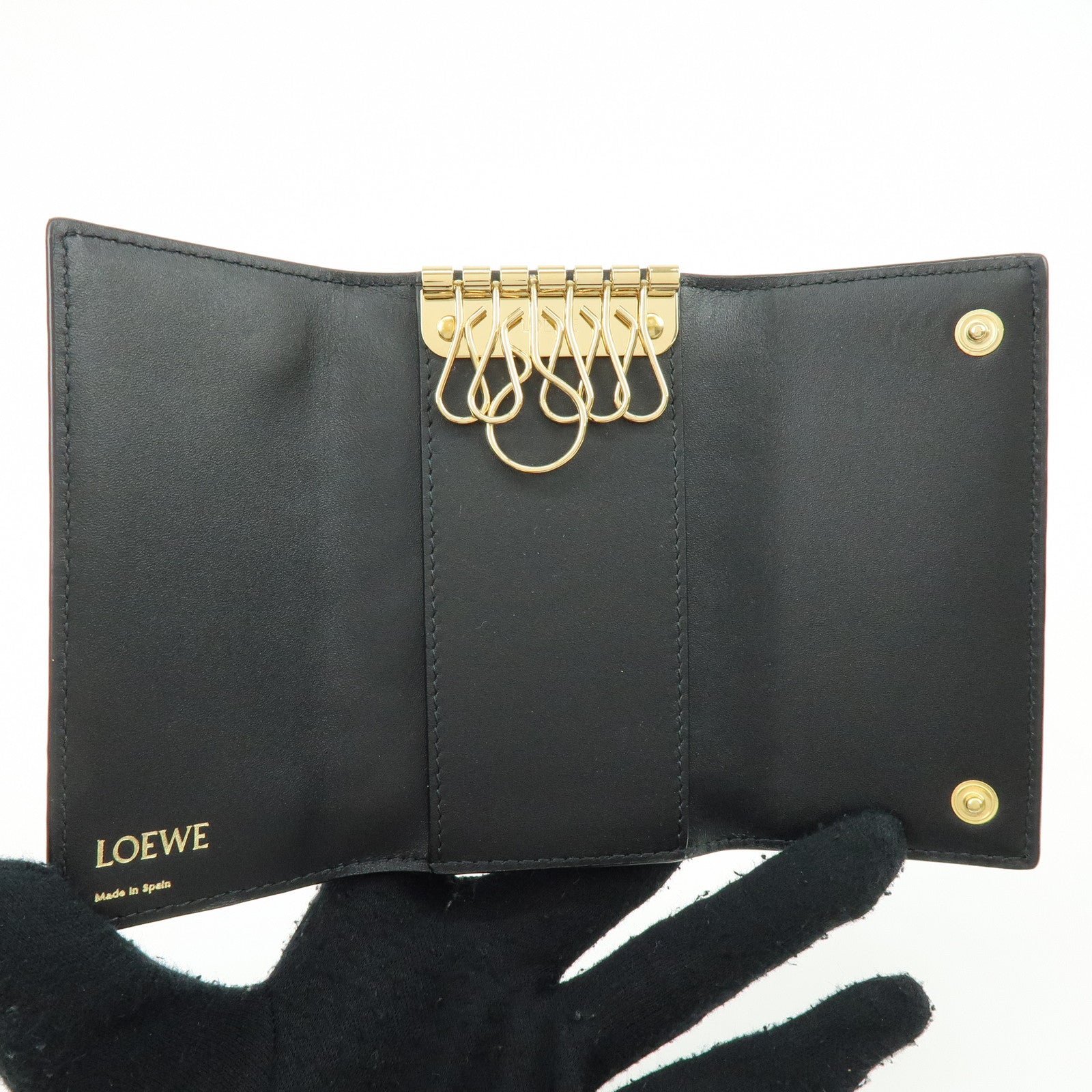 LOEWE Repeat Anagram Calf Leather 6 Ring Key Case Key Holder Black