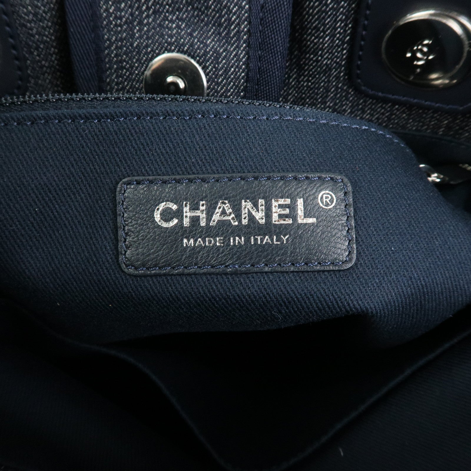 CHANEL Deauville PM Denim Calf Leather Chain Tote Bag Indigo A66939