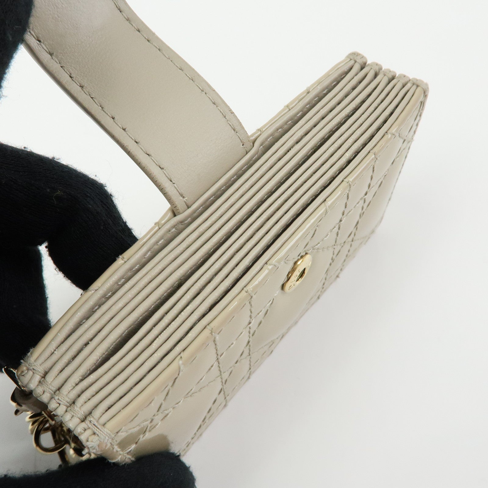 Christian Dior Lady Dior Cannage Jasmine Patent Leather Card Case