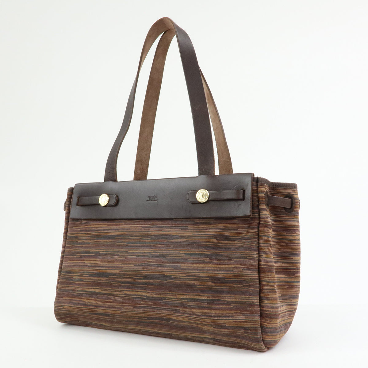 HERMES Herline Cabas PM Vivrato Leather Hand Bag □G Stamped Brown Black