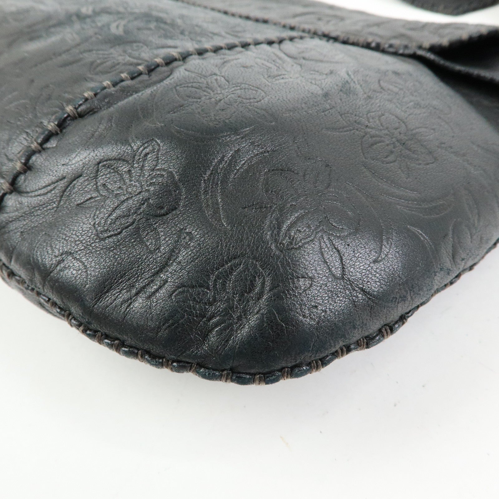 Ferragamo Gancini Embossed Flower Leather Shoulder Bag Black