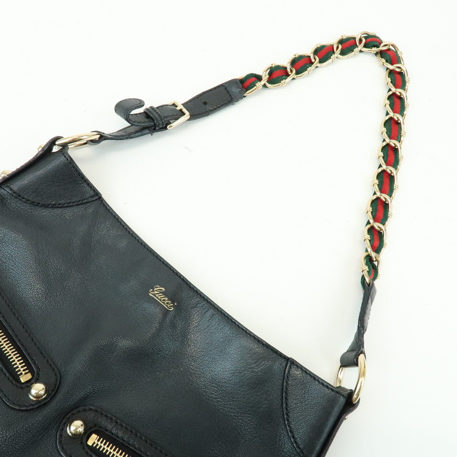 GUCCI Sherry Leather Shoulder Bag Hand Bag Black 154392