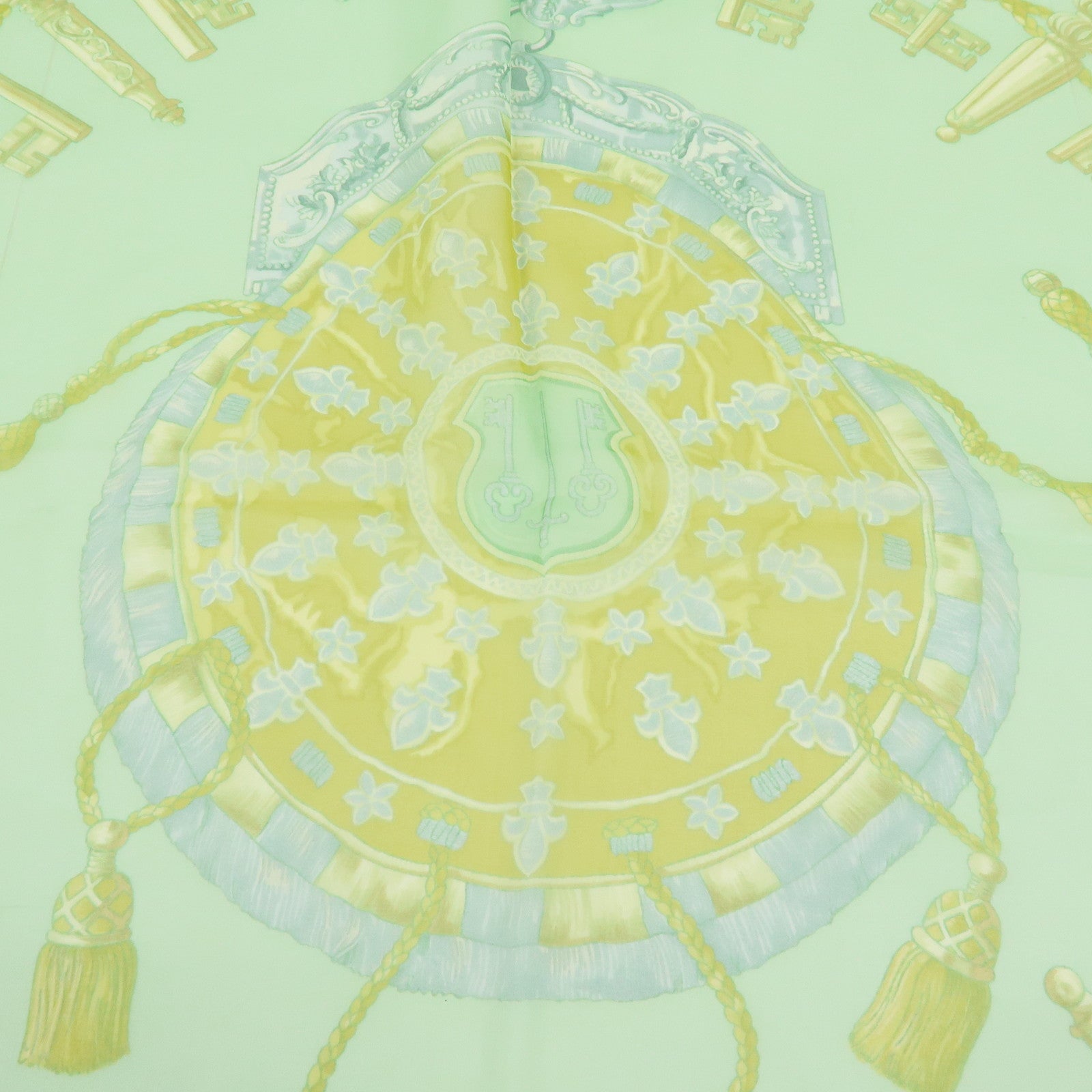 HERMES Carre 90 Silk 100% Scarf LES CLES THE KEYS RARE Light Green