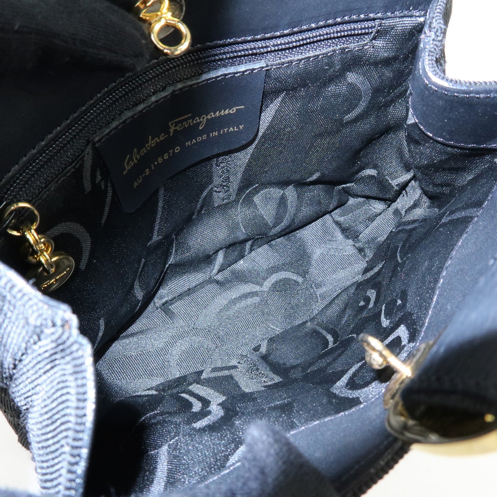 Ferragamo Vara Canvas Leather Tiered Hand Bag Pouch Black