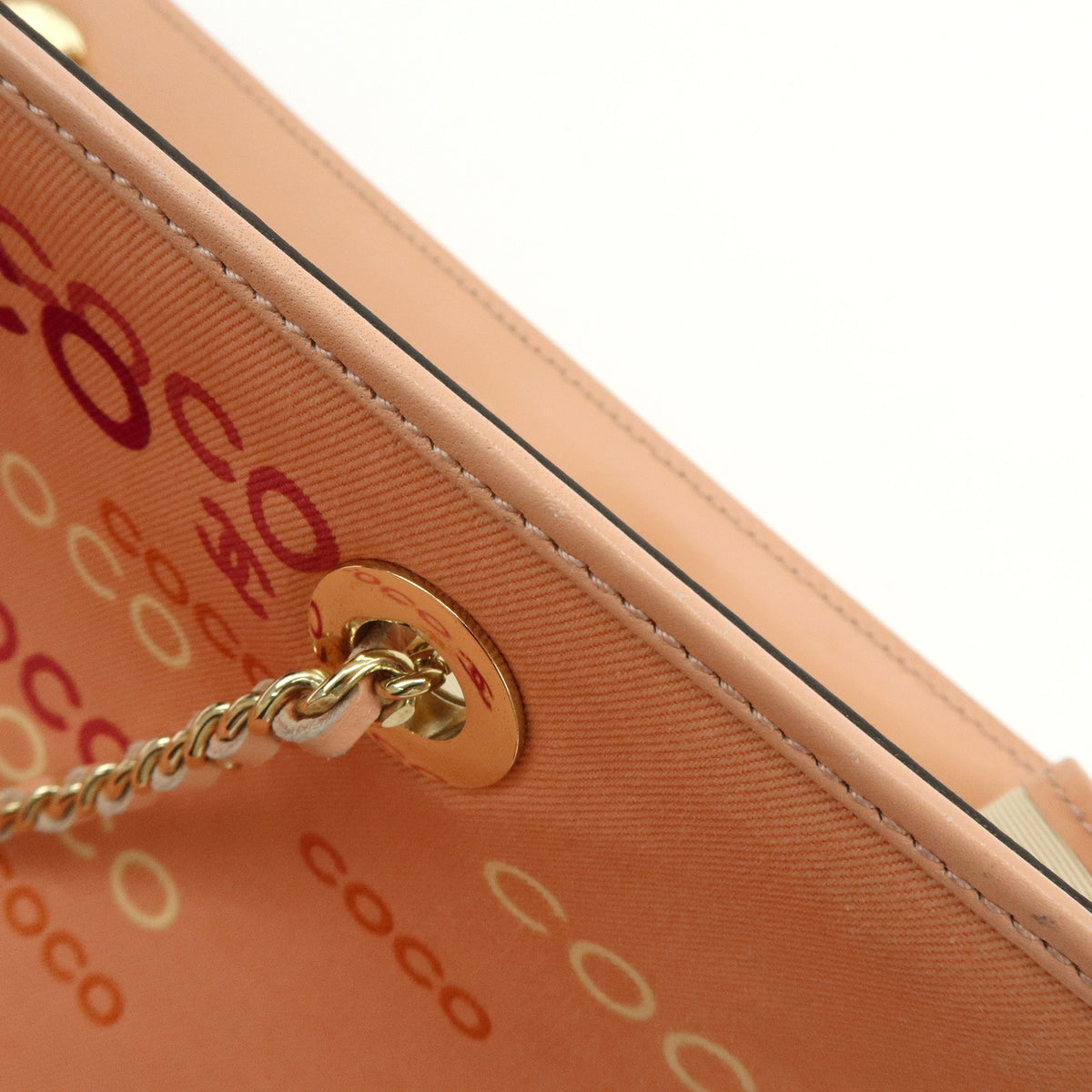 CHANEL COCO Mark Canvas Leather Chain Shoulder Bag Tote Bag Pink Orange
