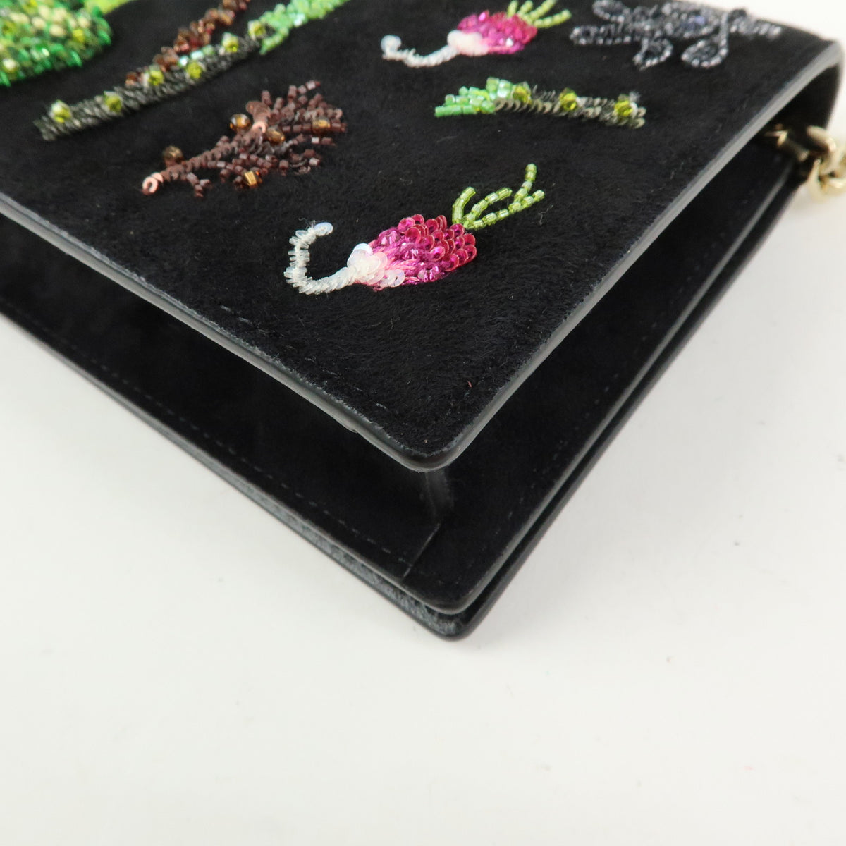 Christian Louboutin Suede Bettina Chain Shoulder Bag Black Green Purple