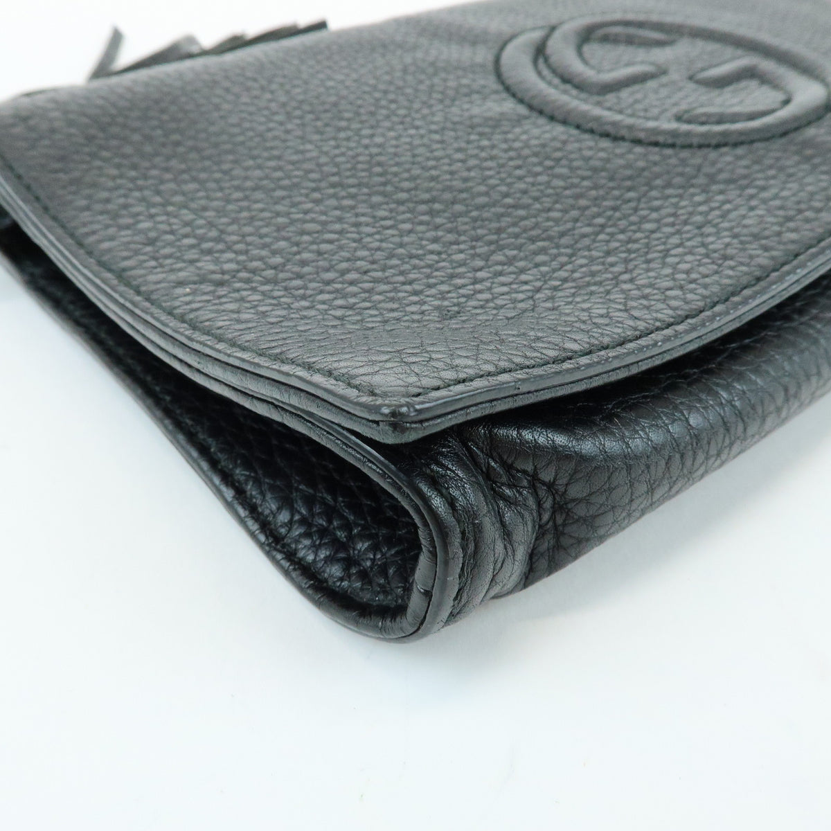GUCCI SOHO Interlocking G Leather Clutch Bag Flat Pouch Black 336753