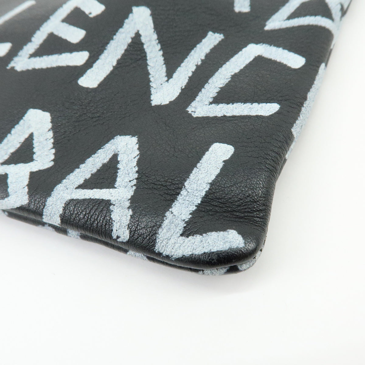 BALENCIAGA Graffiti Leather Clutch Bag Flat Pouch Black White