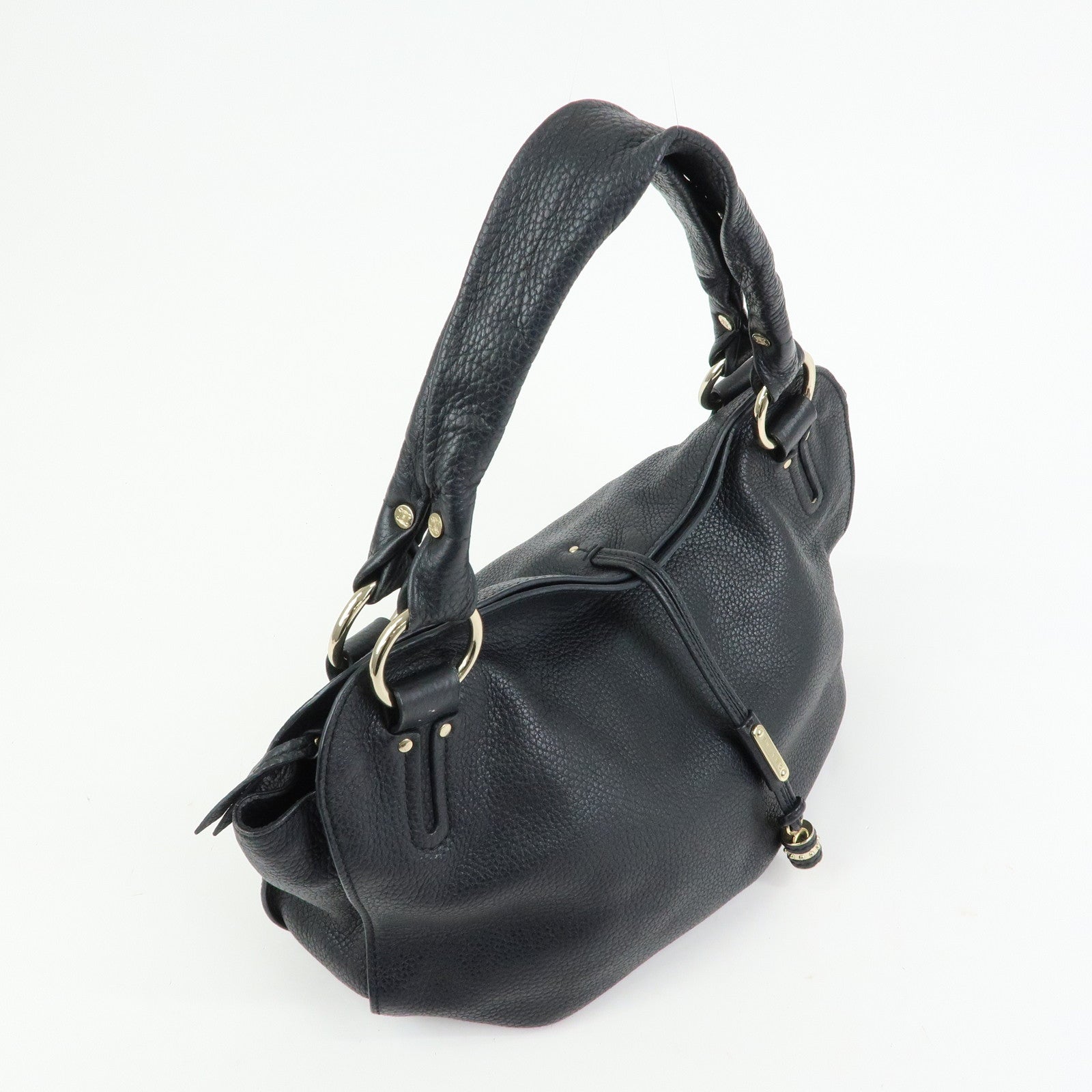 CELINE Macadam Bittersweet Leather Shoulder Bag Hand Bag Black