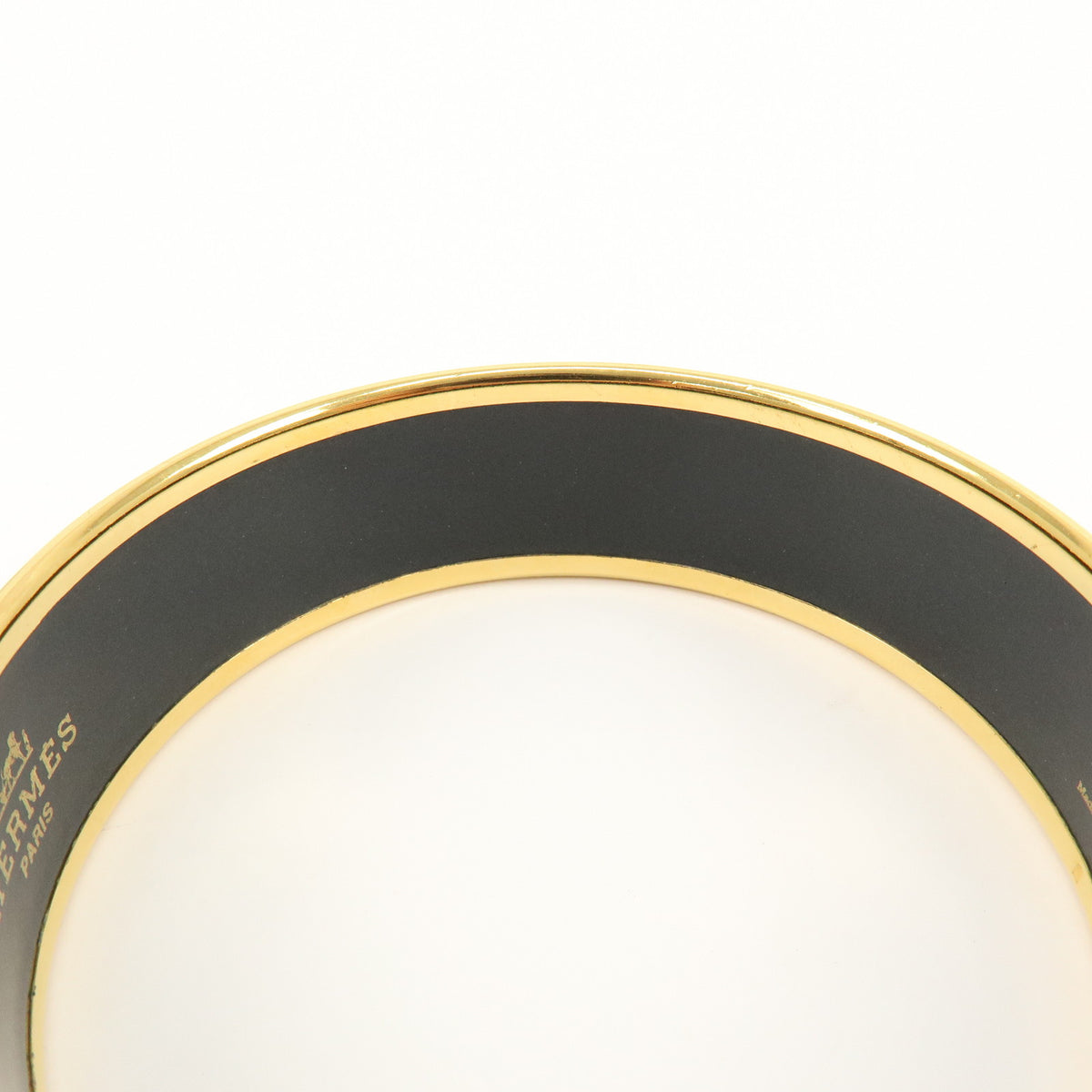 HERMES Email GM Gold Plated Bangle Bracelet Gold Grey White