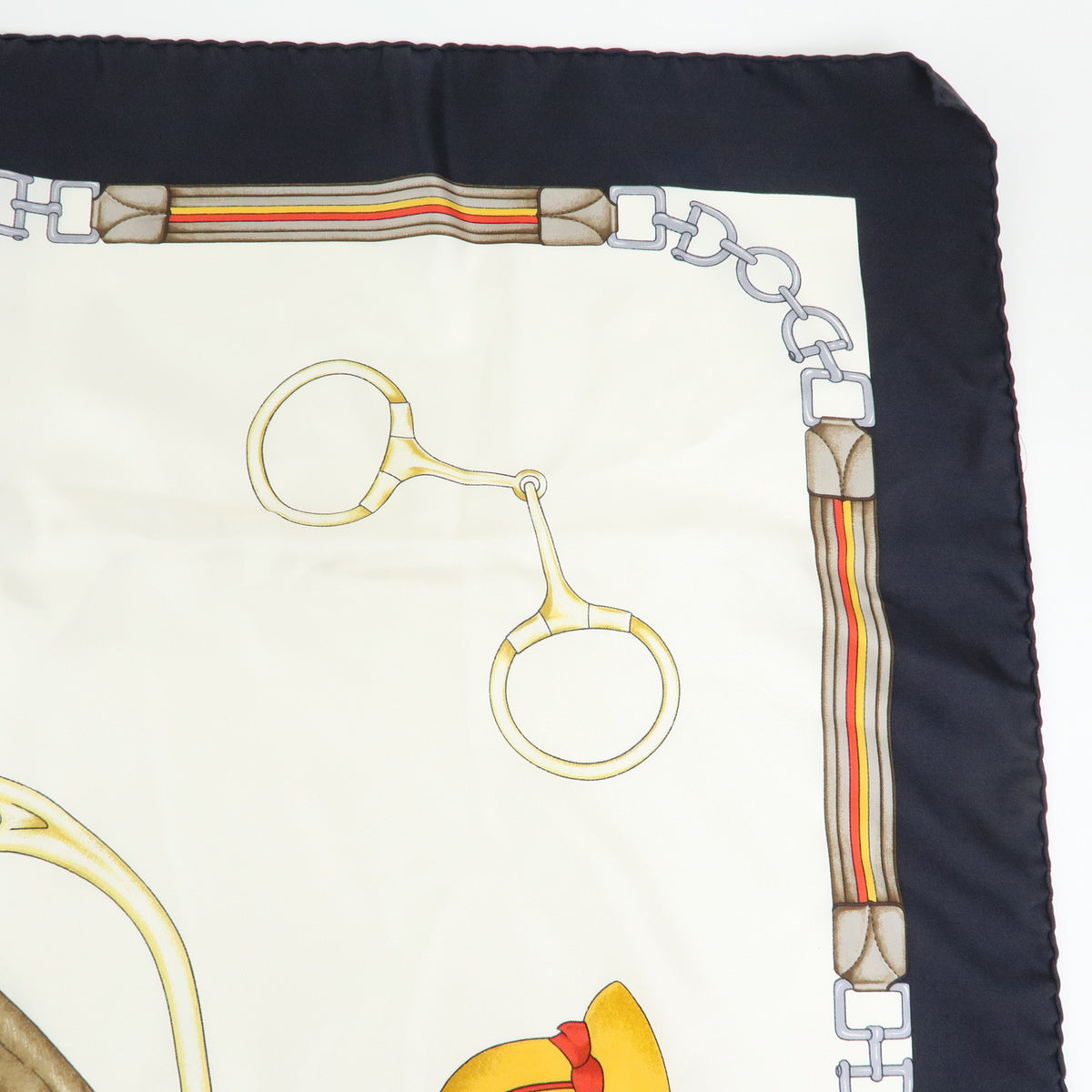 CELINE Lot of 2 Silk 100% Scarf Horse Motif Navy Black Gold White
