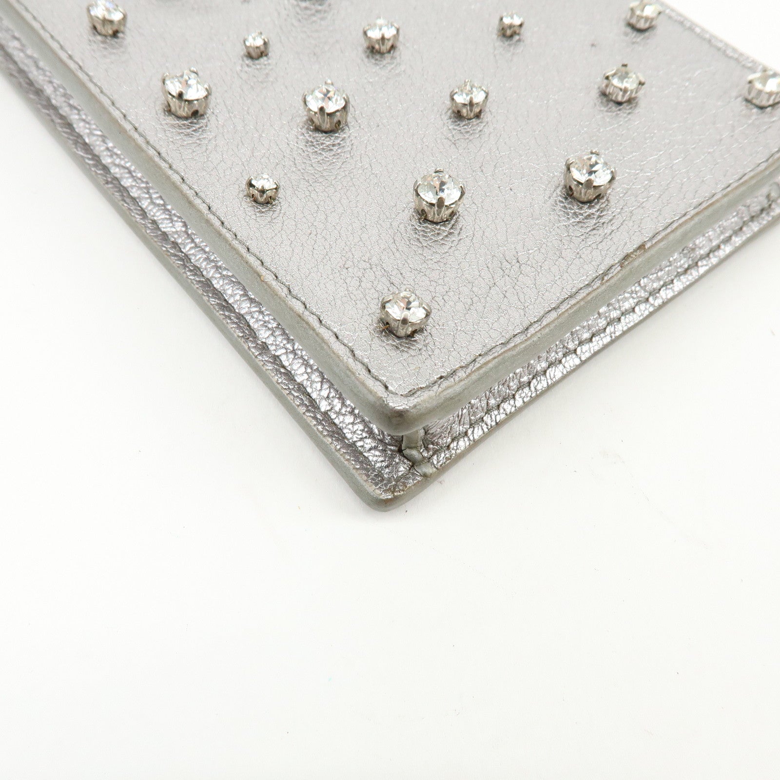 MIU MIU Madras Leather Studs Shoulder Bag Crossbody Phone Pouch Silver