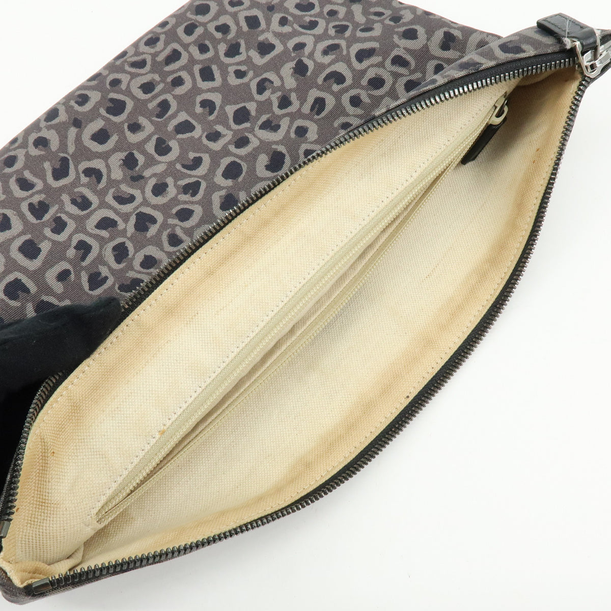 GUCCI Canvas Leather Clutch Bag Leopard Grey Black 353478