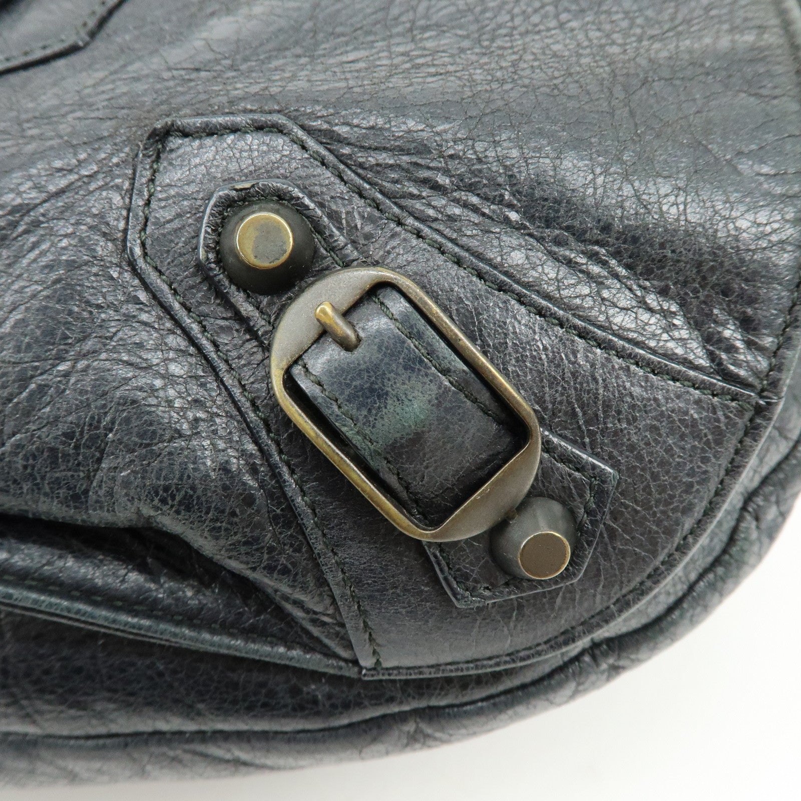 BALENCIAGA THE FOLK Leather Shoulder Bag Black 246432