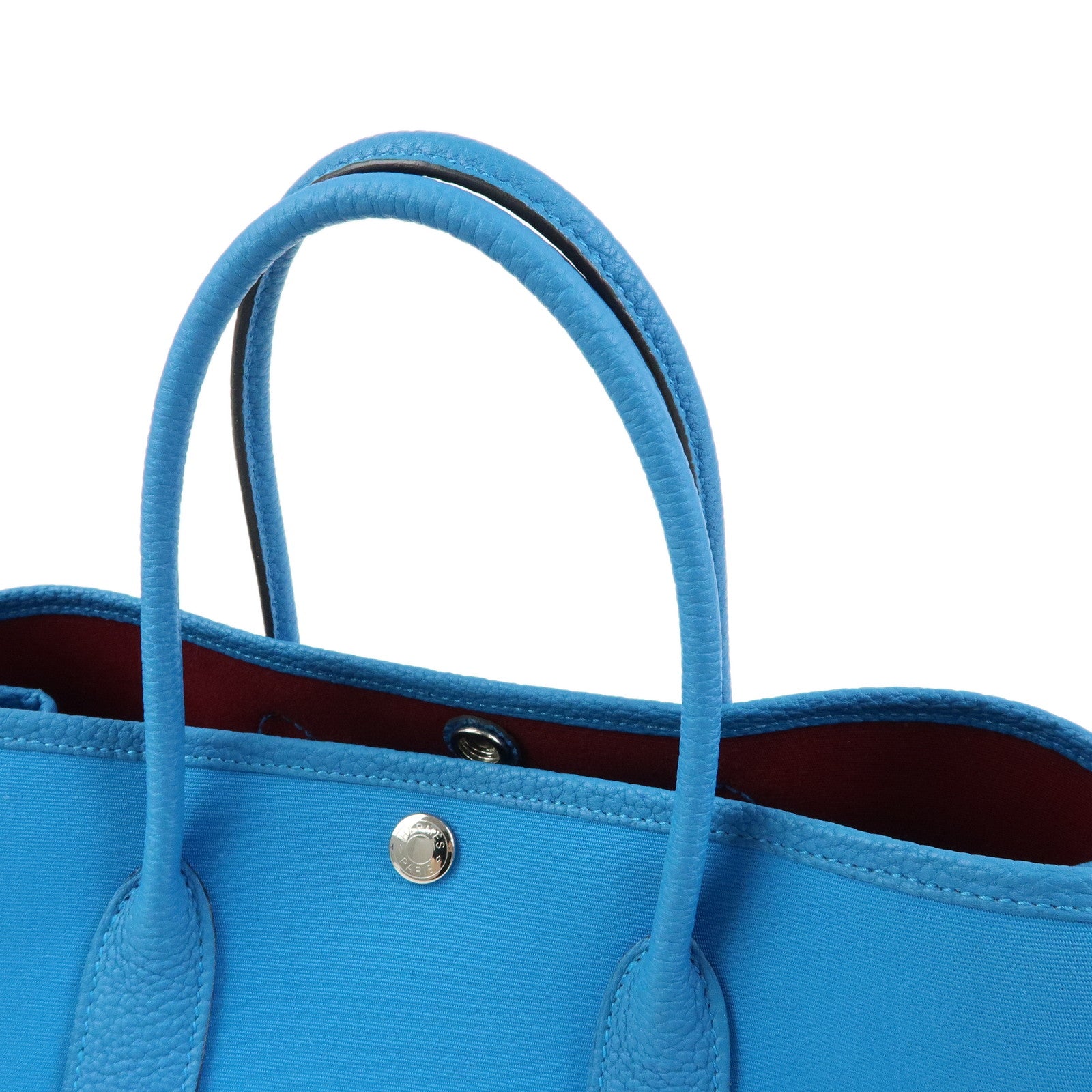 HERMES Garden Party TPM Toile H Leather Tote Bag Hand Bag TurquoiseBlue