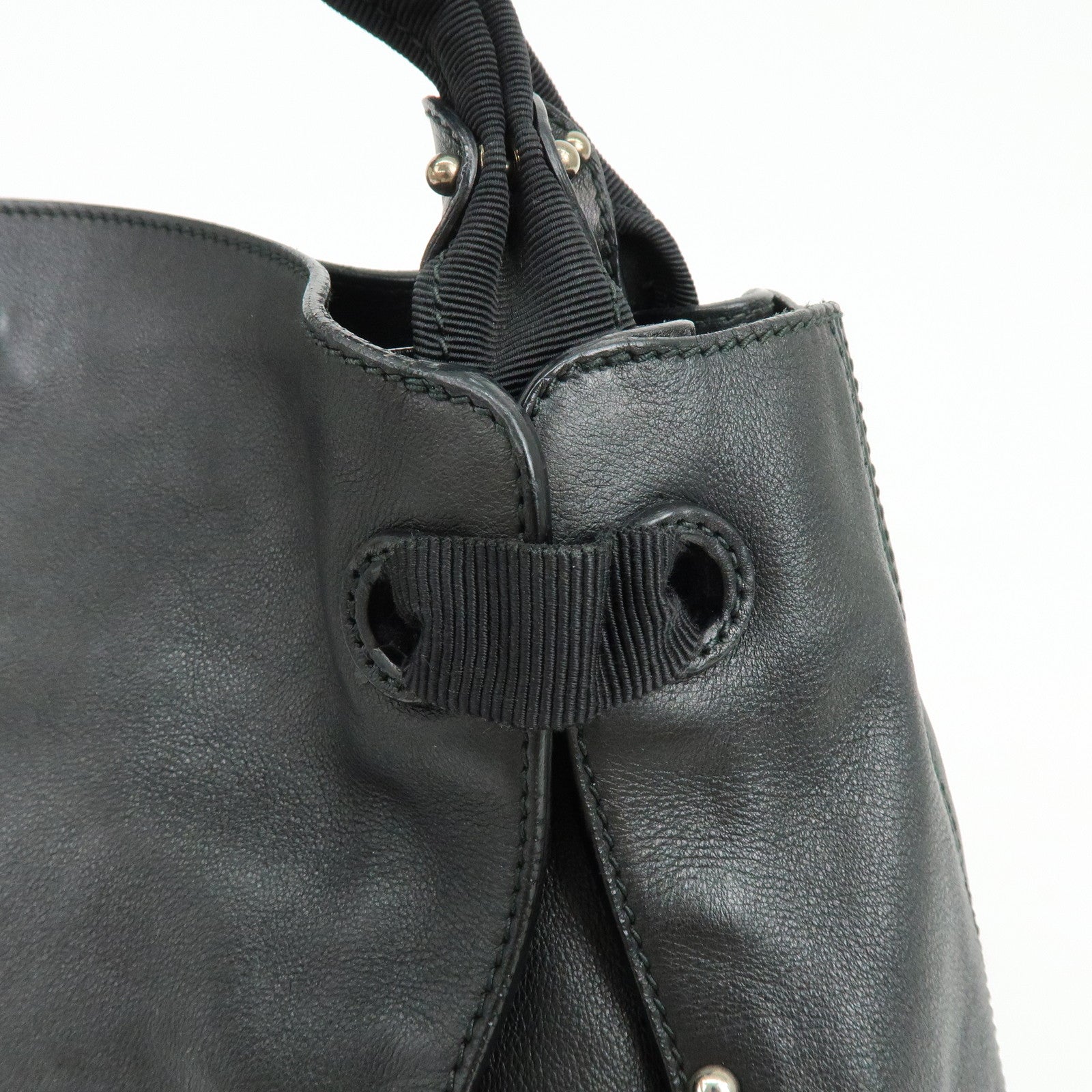 Ferragamo Vara Ribbon Leather Tote Bag Hand Bag Black