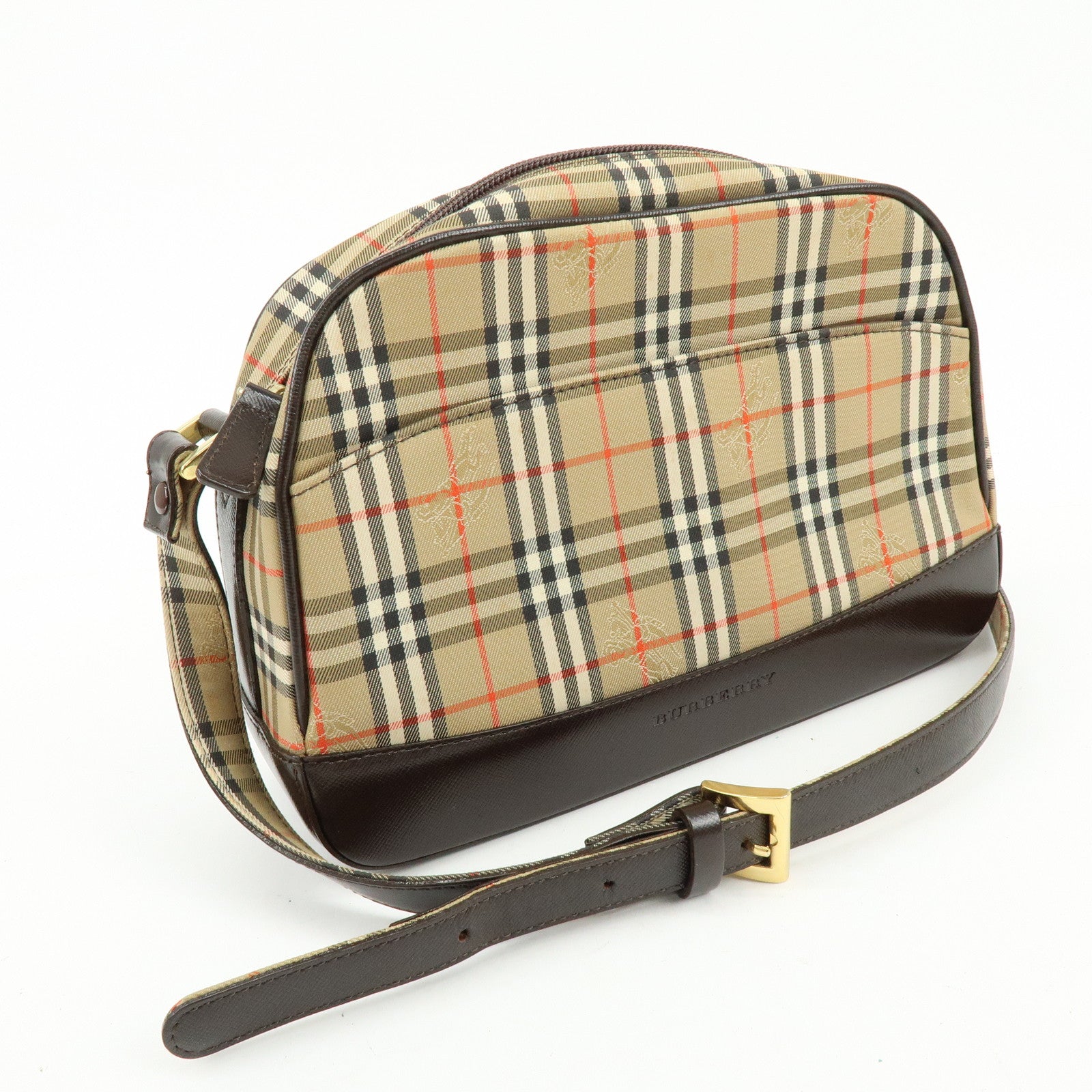 BURBERRY Nova Plaid Canvas Leather Shoulder Crossbody Bag Beige Brown