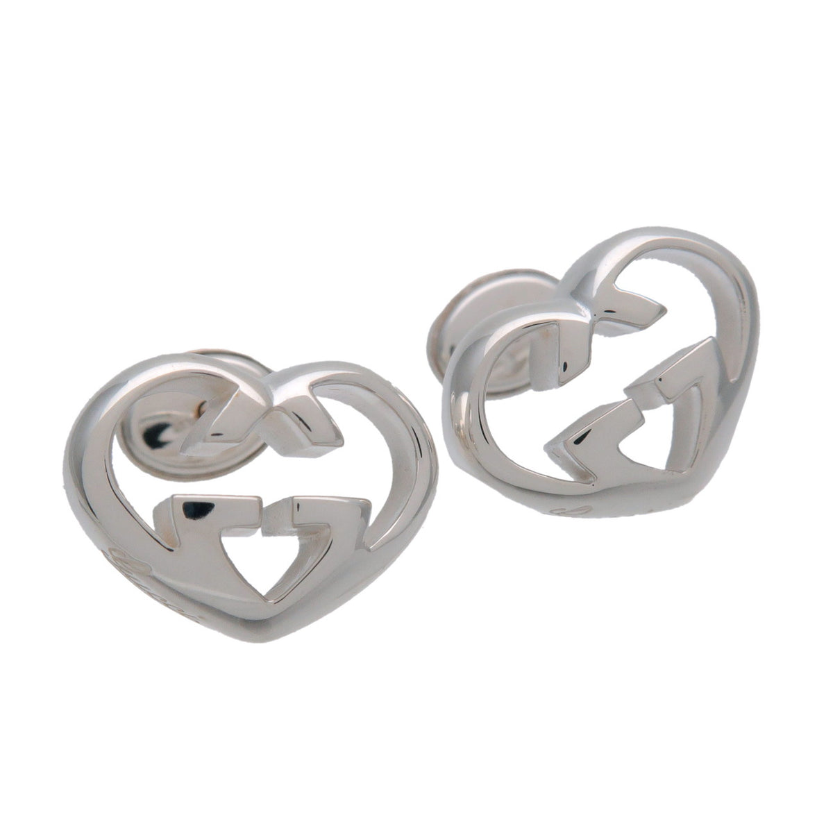 GUCCI Interlocking G Heart Shape SV925 Earrings Silver