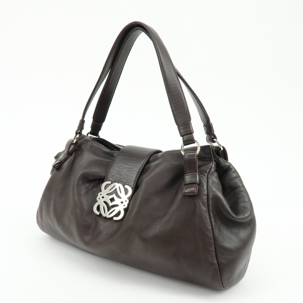 LOEWE Anagram Nappa Leather Shoulder Bag Hand Bag Dark Brown