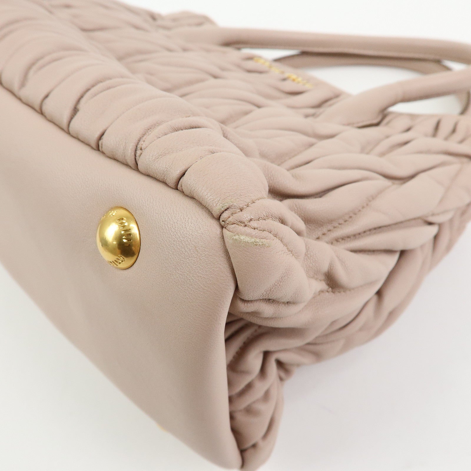 MIU MIU Matelasse Nappa Gaufre Leather 2Way Hand Bag Pink Beige RN1069