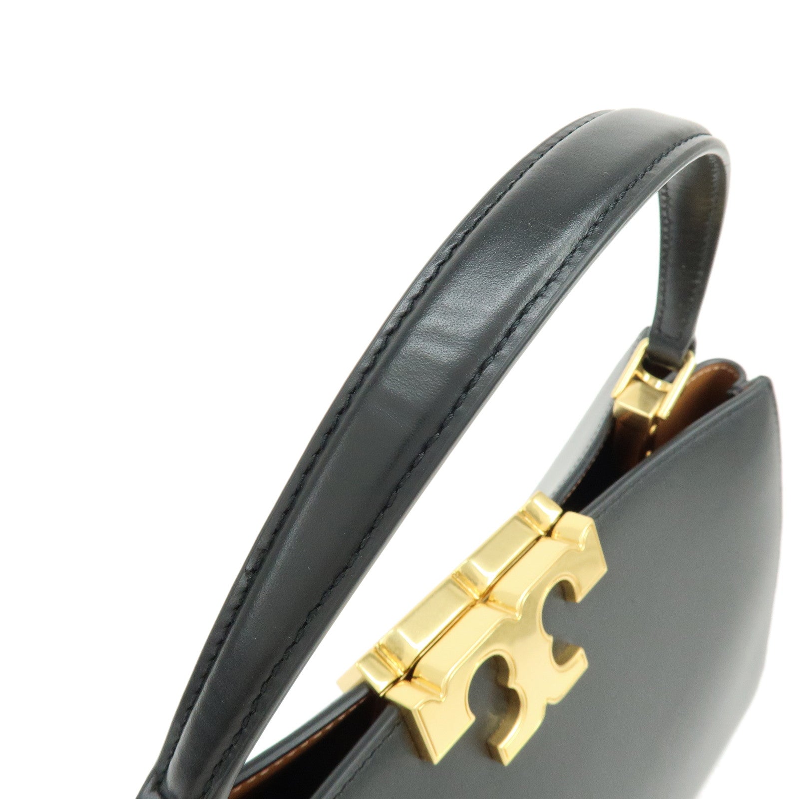 TORY BURCH Eleanor Satchel Leather Suede 2Way Bag Hand Bag Black