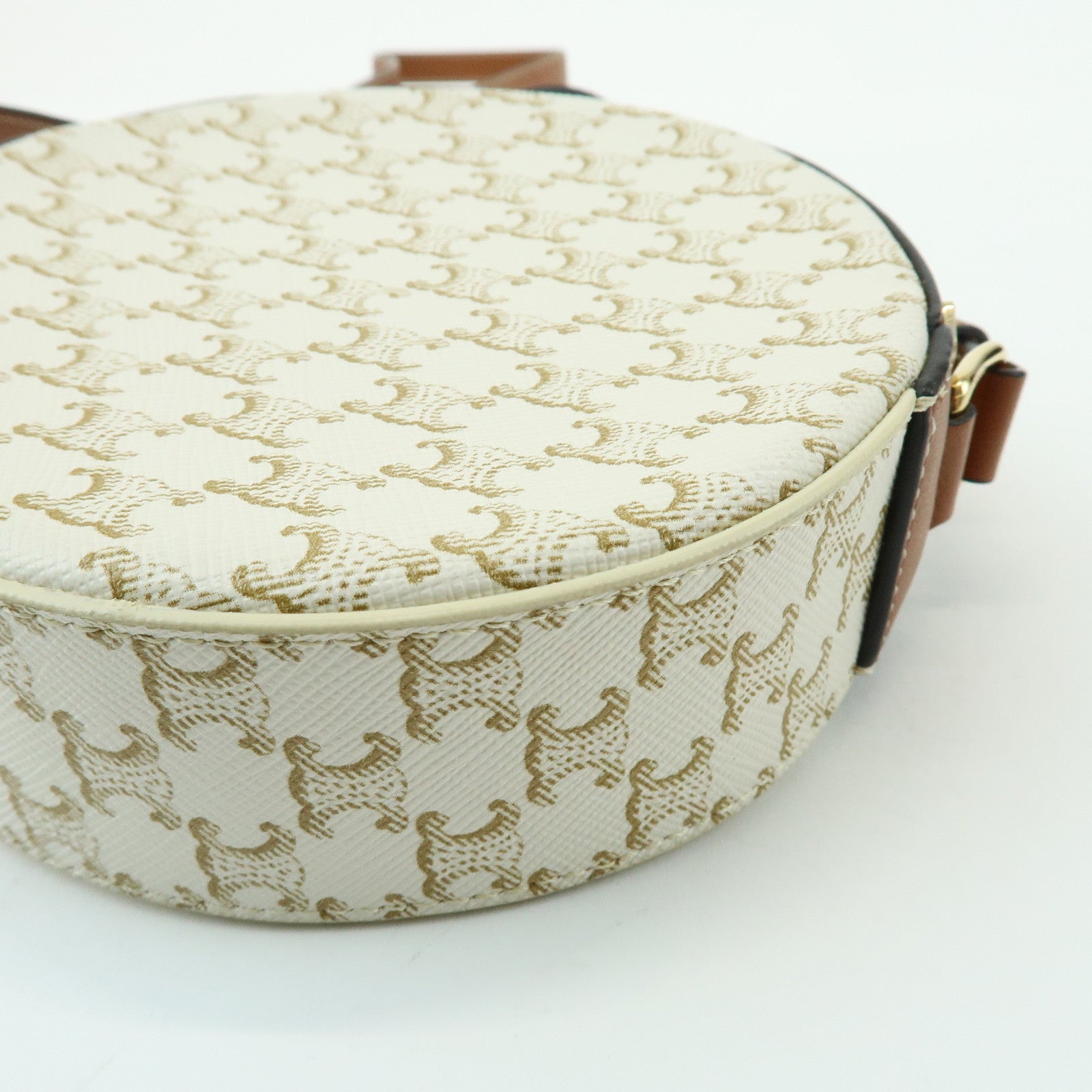 CELINE Macadam Leather Shoulder Bag Crossbody Bag Ivory Brown