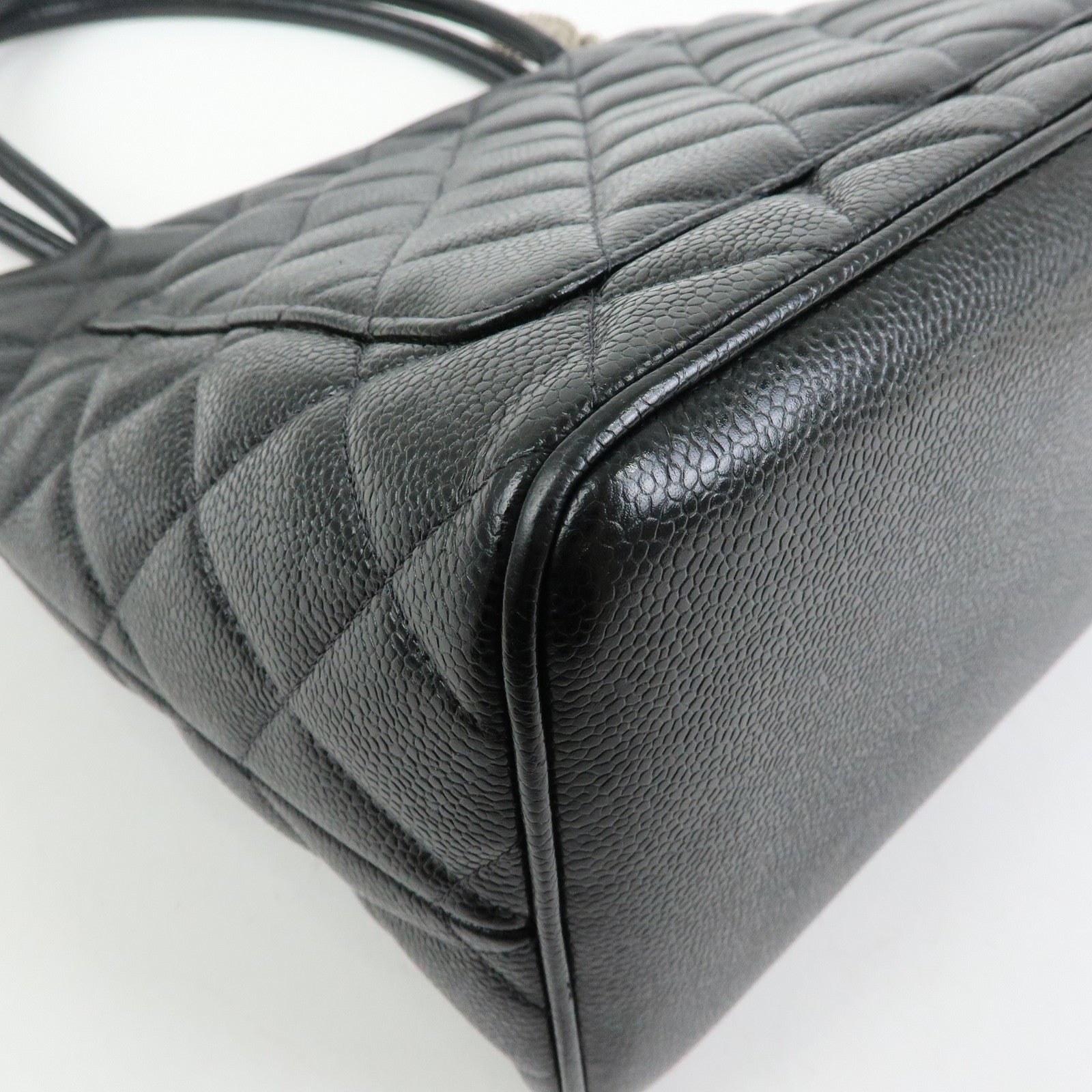 CHANEL Medallion Matelasse COCO Mark Caviarskin Tote Bag Black A01804